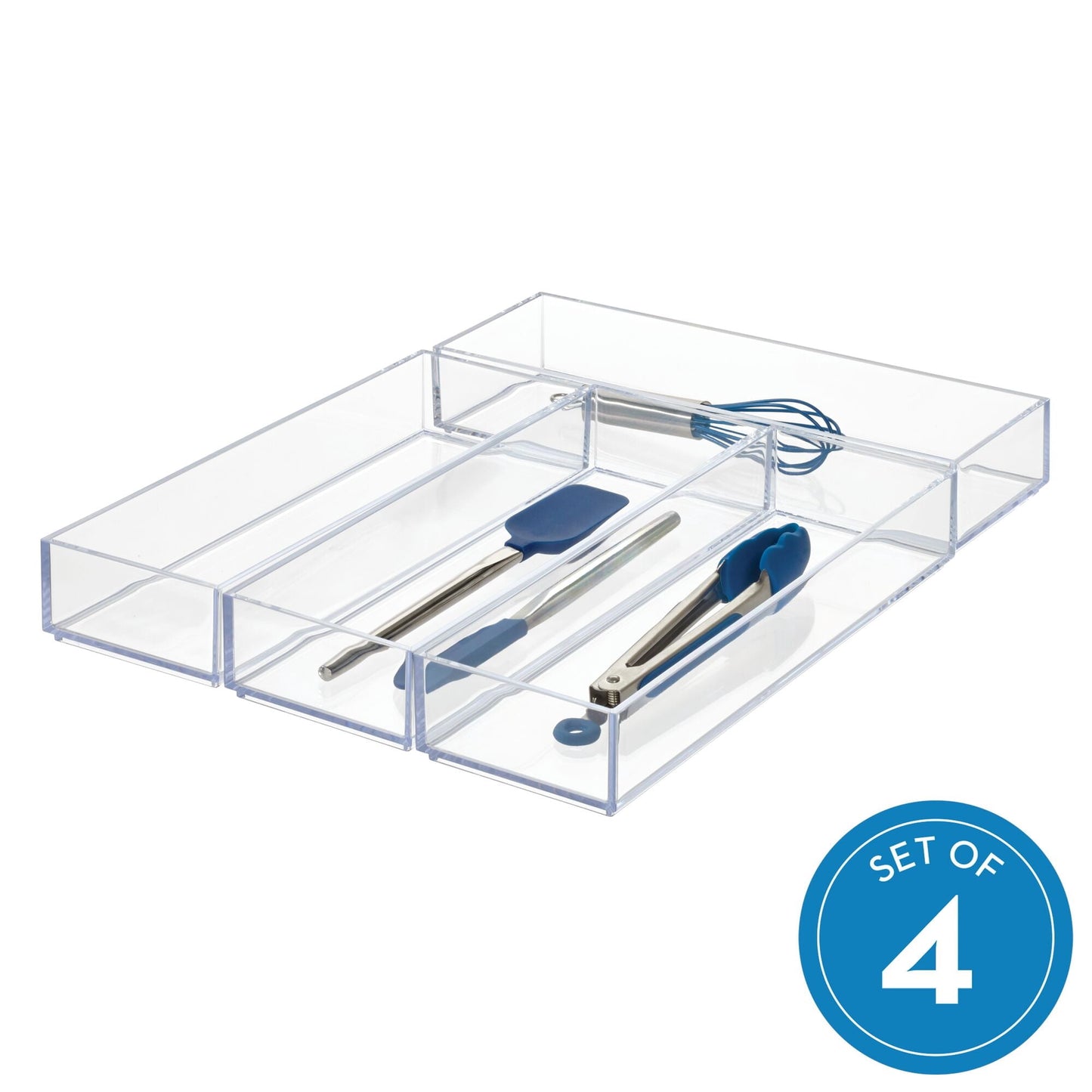 iDesign Clarity Drawer Organizer, Kitchen and Bathroom Organization Silverware, Spatulas, Gadgets, 4" x 12" x 2" - Clear, Pack of 4