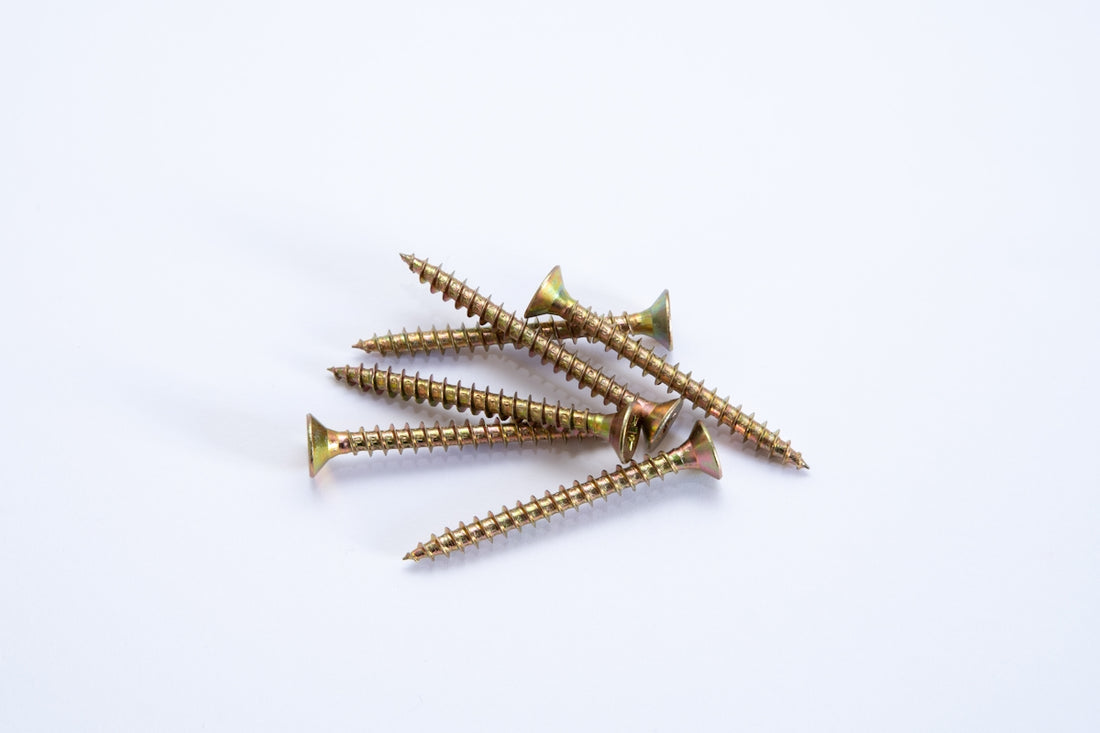 a group of screws on a white background