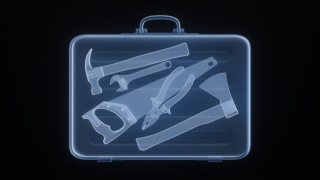 X-ray of a toolbox filled with various tools
