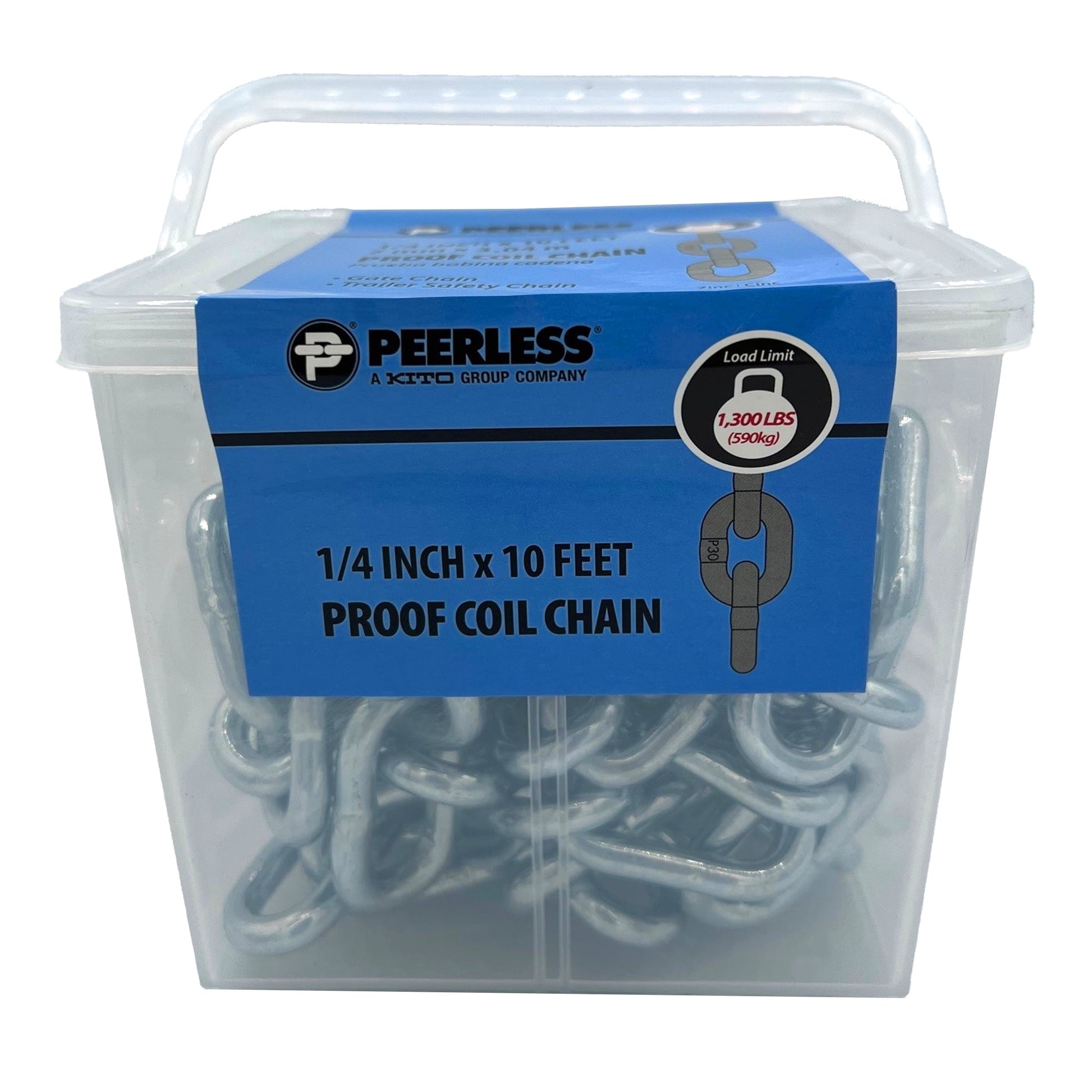 1/4" Proof Coil Chain, 10', Grade 30, Peerless Chain Company, #4851110, Silver
