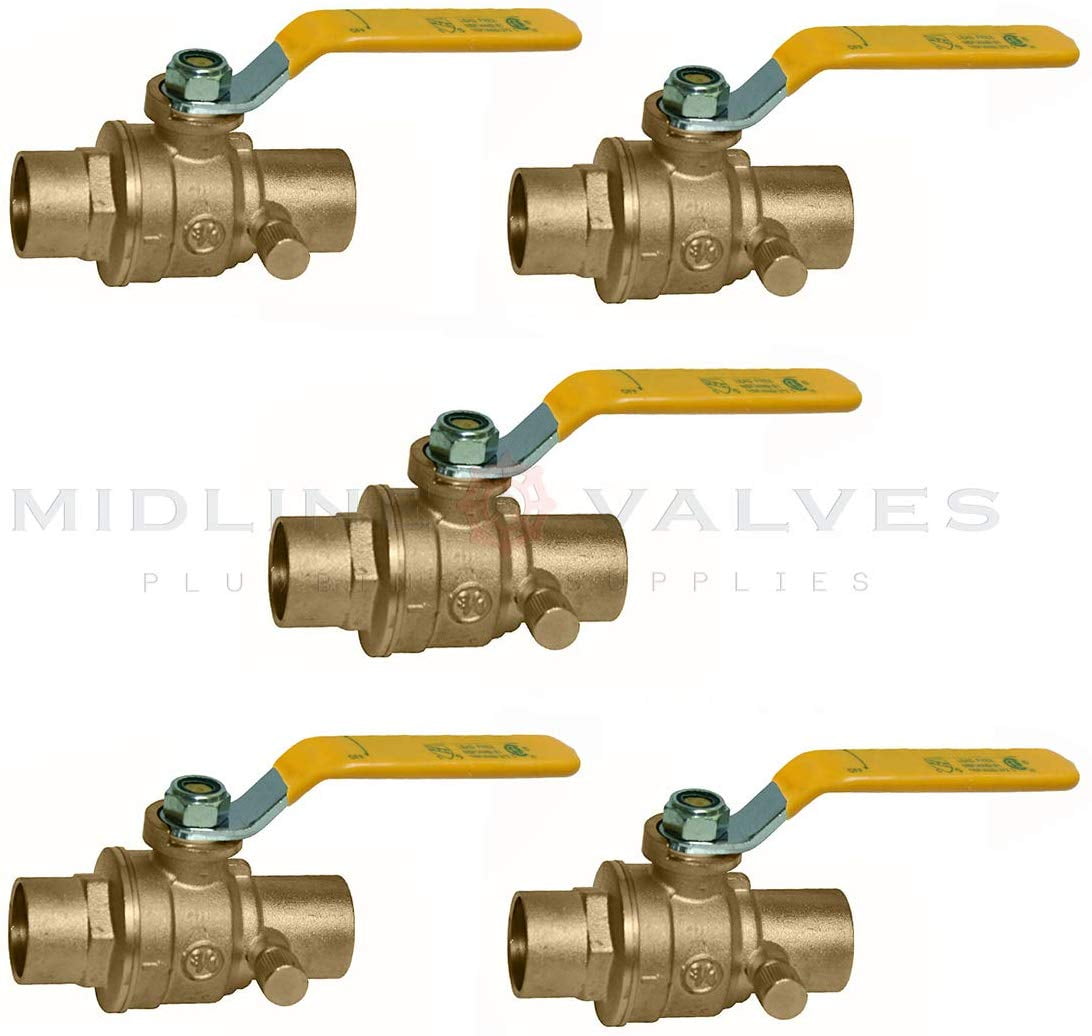 1 in. SWT x 1 in. SWT Premium Brass Full Port Ball Valve with Drain (5 Pack)