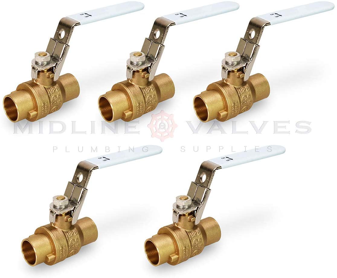 1 in. SWT x 1 in. SWT Premium Brass Full Port Ball Valve with Lock Handle (5 Pack)