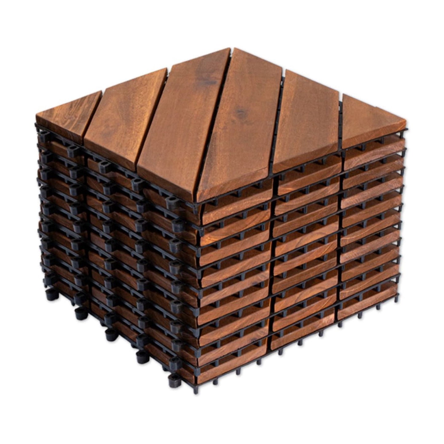 10â€‘Pack Diagonal Pattern Interlocking Acacia Wood Deck Tiles, 12â€Ã—12â€ Waterproof Allâ€‘Weather Outdoor Flooring Tiles for Patio Garden Pool Balcony Porch