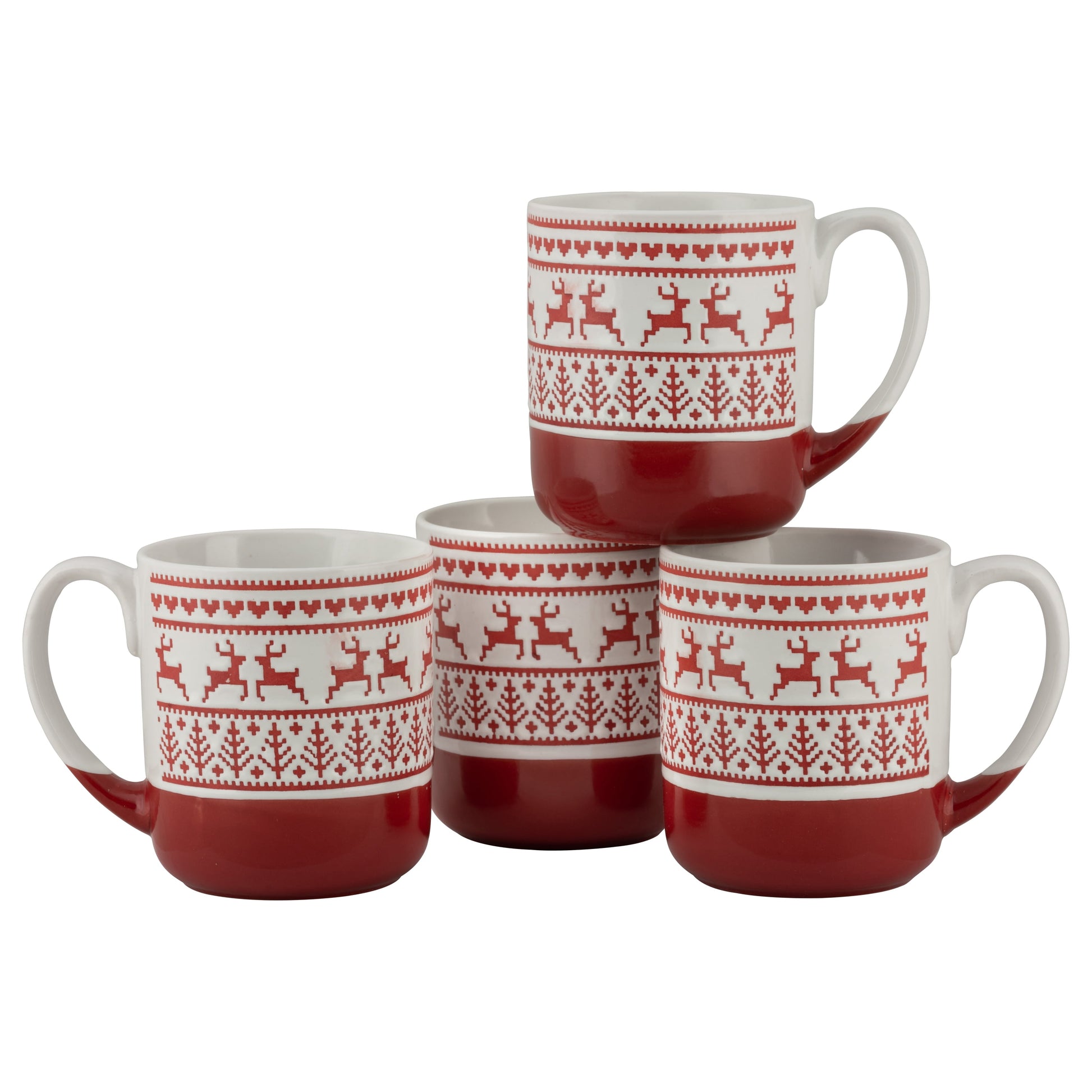 10 Strawberry Street 17.5 fl oz Ceramic Reindeer Mug, Set of 4 (Red)
