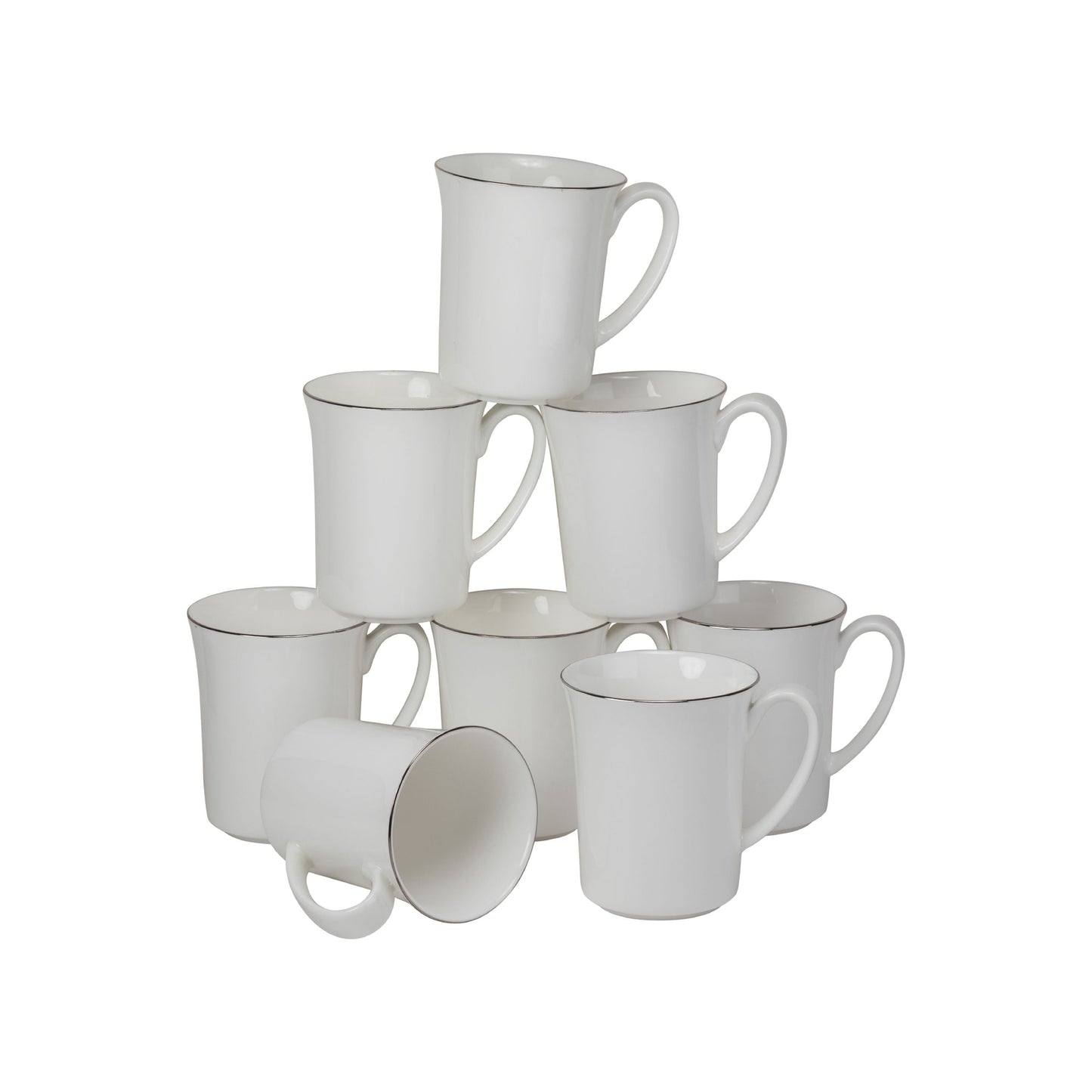 10 Strawberry Street Bone China with Silver Band 16 Oz Mugs, Set of 8