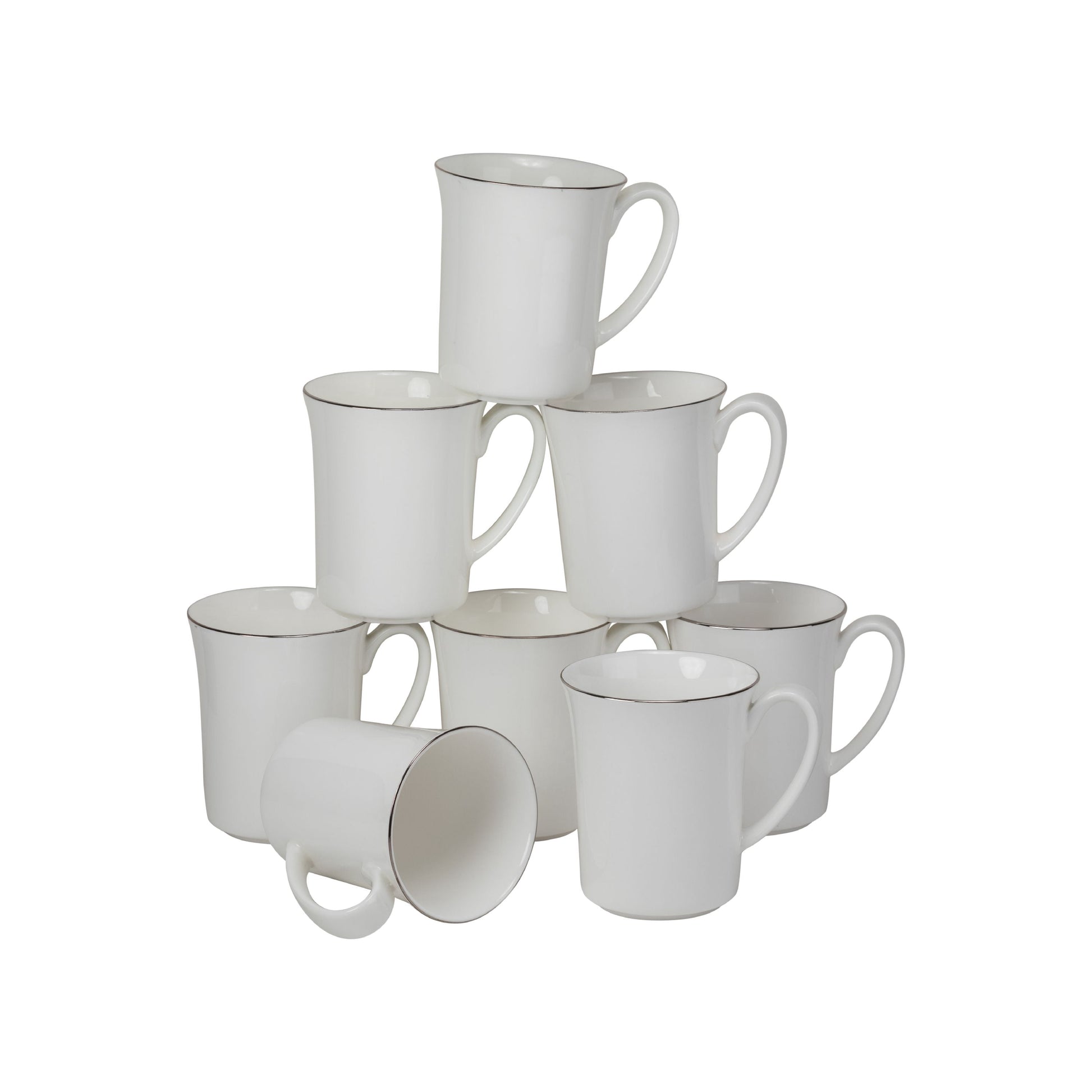 10 Strawberry Street Bone China with Silver Band 16 Oz Mugs, Set of 8