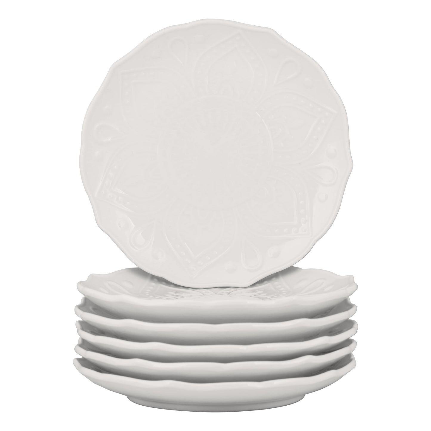 10 Strawberry Street Dahlia Porcelain 6" Bread & Butter Plate, Set of 6, White