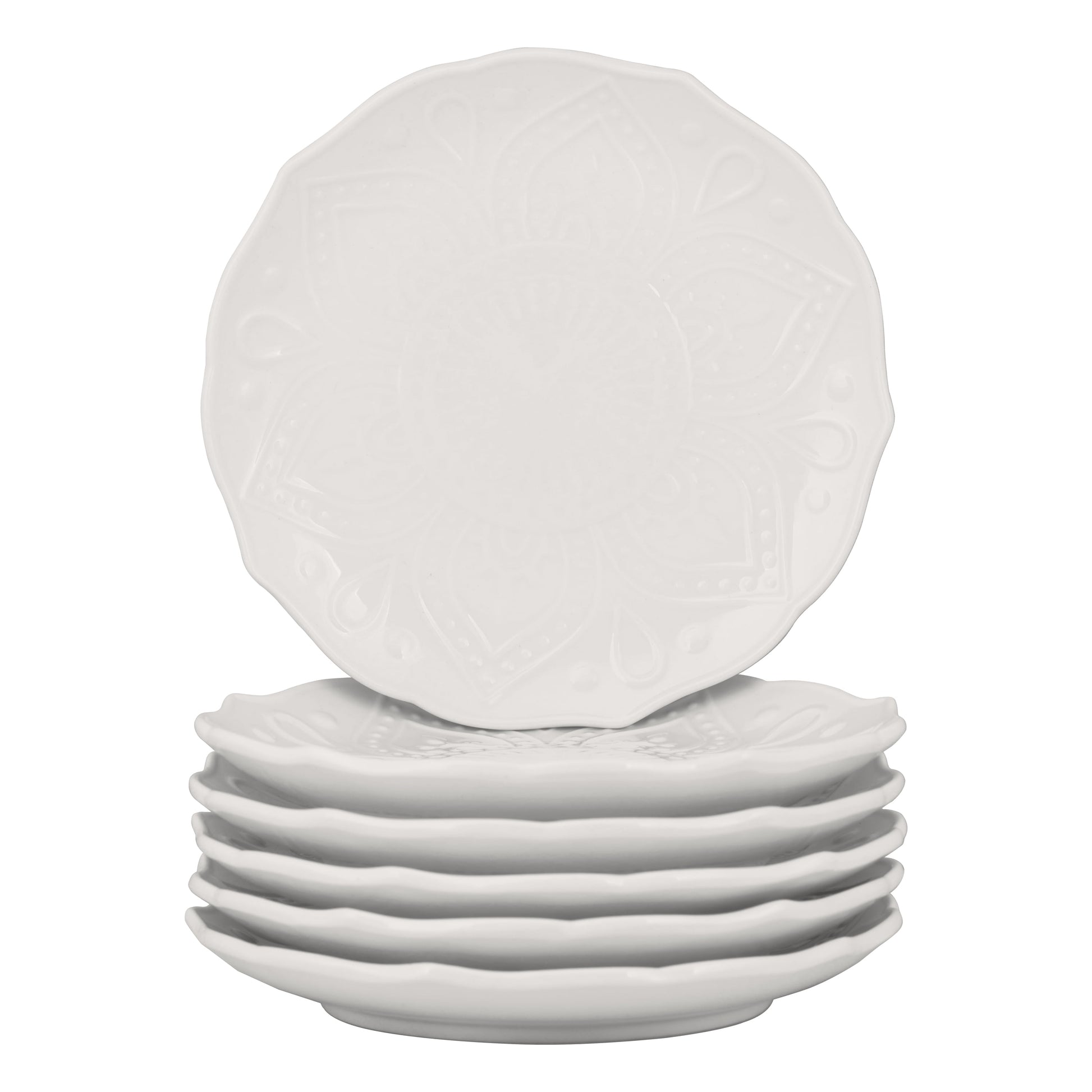 10 Strawberry Street Dahlia Porcelain 6" Bread & Butter Plate, Set of 6, White