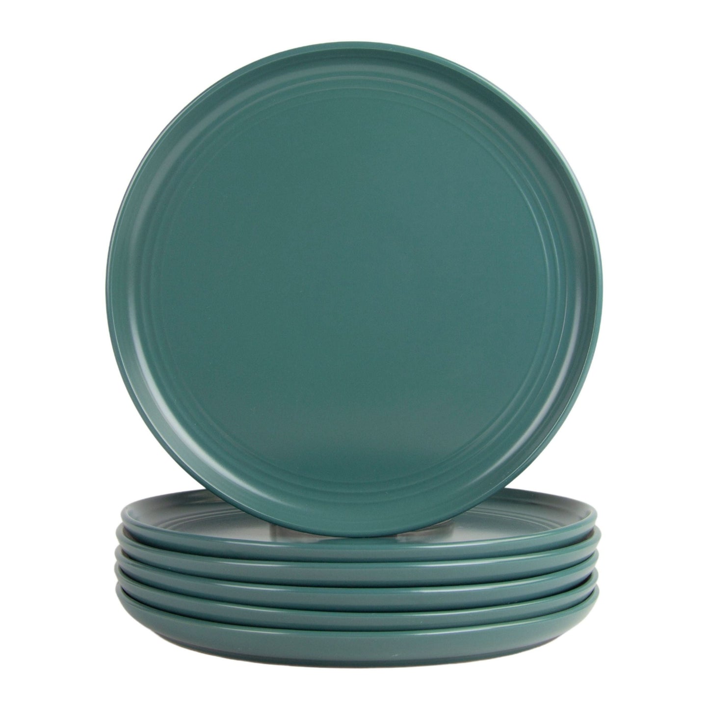 10 Strawberry Street Double Line 10.5" Round Stoneware Dinner Plate, Set of 6, Emerald Green