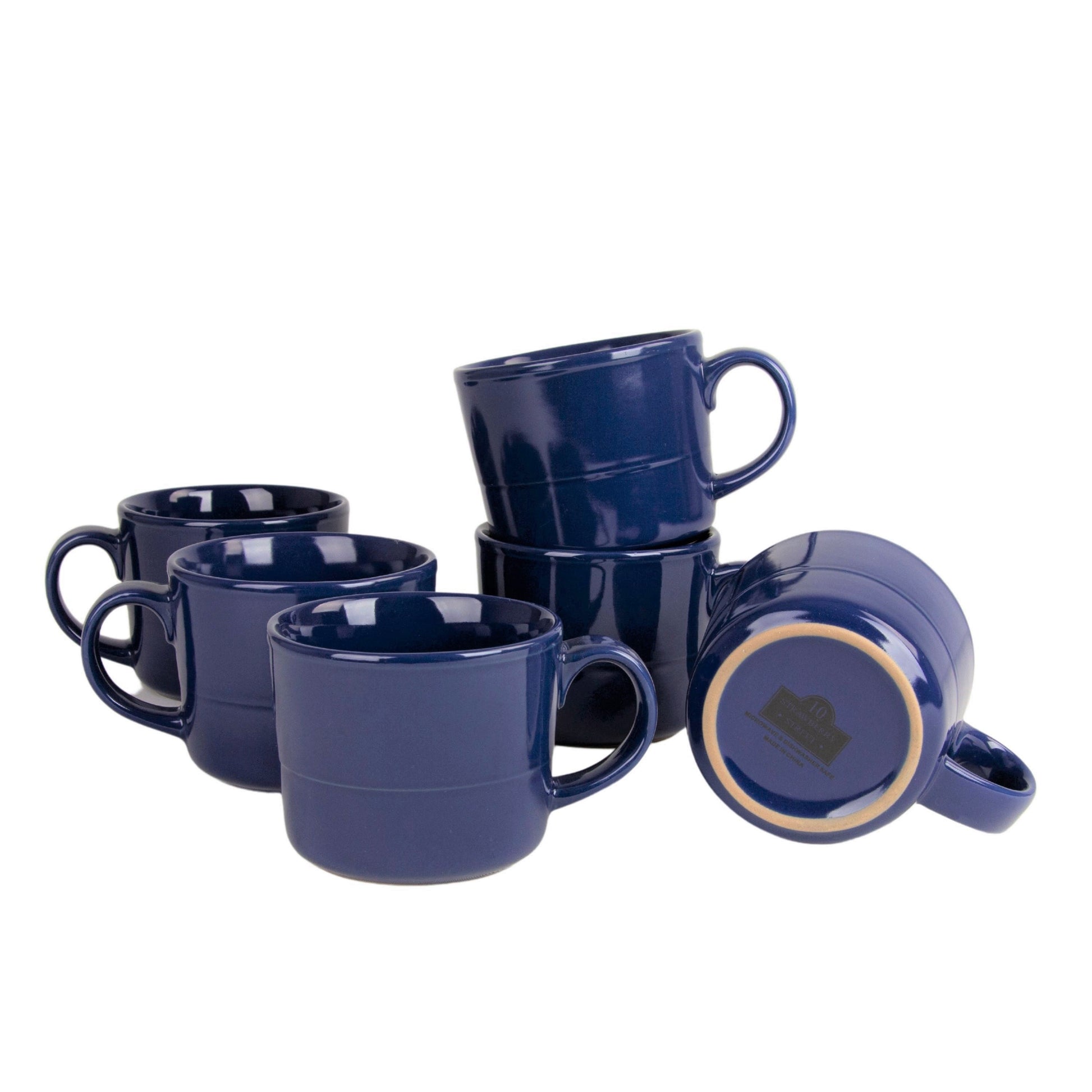 10 Strawberry Street Double Line 3.75"/12 fl oz Stoneware Mug, Set of 6, Cobalt Blue