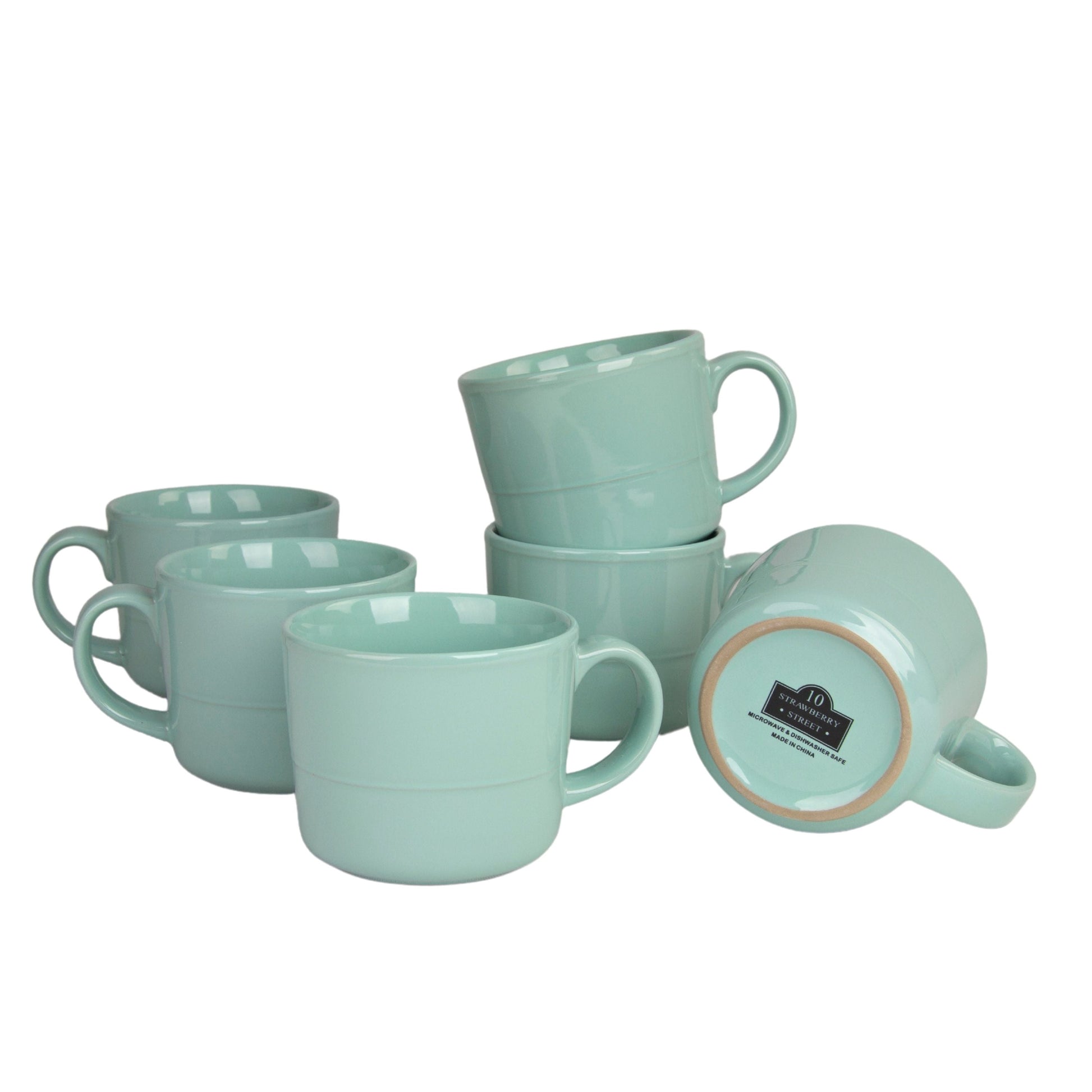 10 Strawberry Street Double Line 3.75"/12 fl oz Stoneware Mug, Set of 6, Seafoam