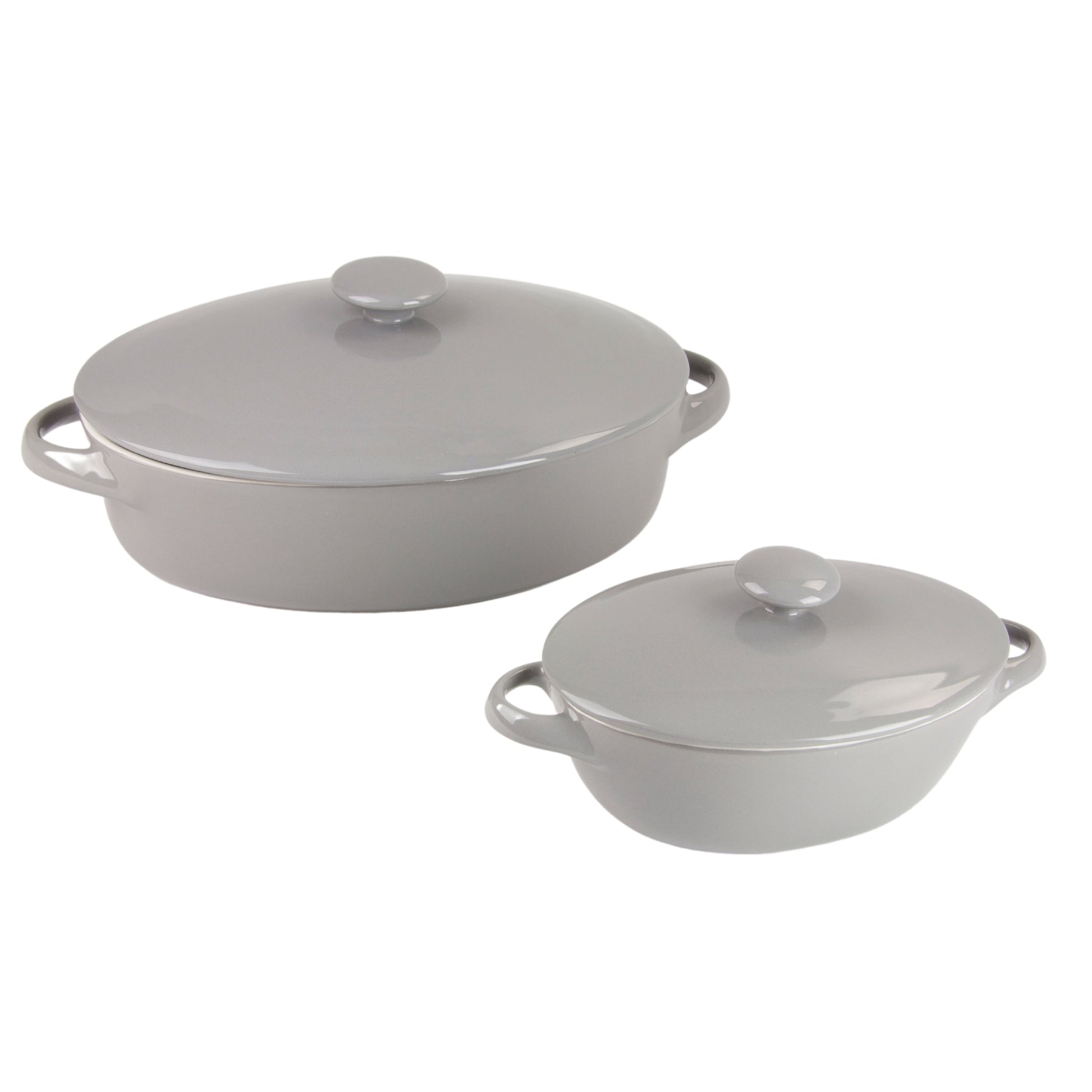 10 Strawberry Street Sienna Covered Casserole 10" and 7" Stoneware Bakeware Set of 2, Gray