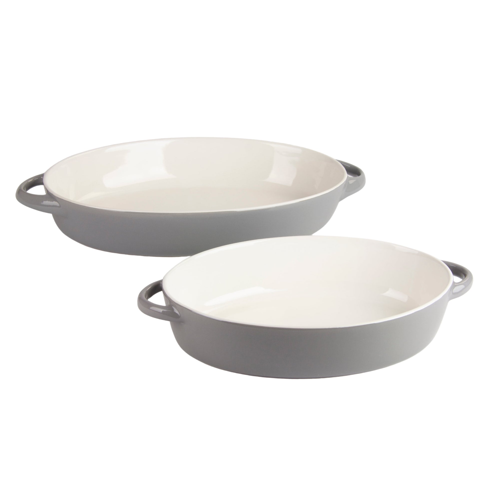 10 Strawberry Street Sienna Oval 13" and 10.5" Stoneware Bakeware Set of 2, Gray