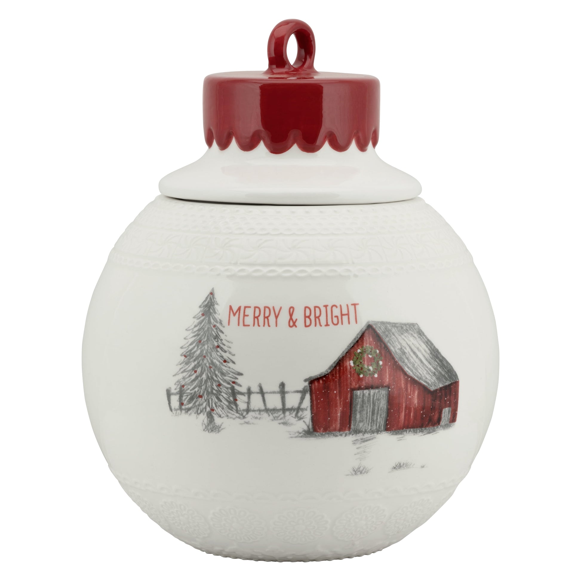 10 Strawberry Street Winter Wonderland Ornament "Merry & Bright" Barn Cookie Jar - Large