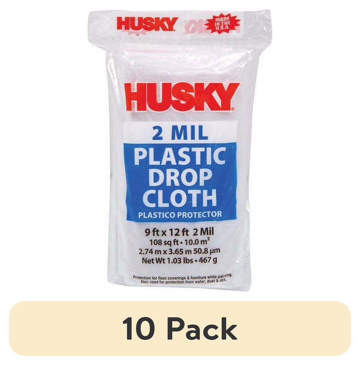 (10 pack) Husky 2 Mil Clear Plastic Drop Cloth, 9 ft. x 12 ft.