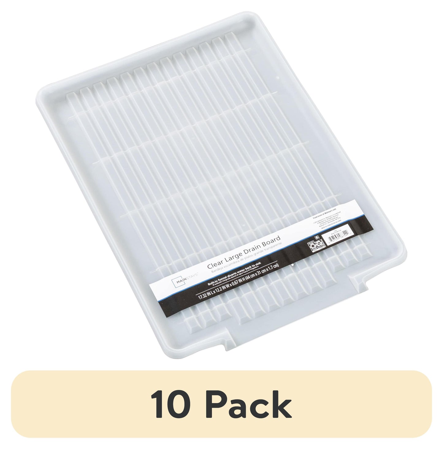 (10 pack) Mainstays Large Clear Plastic Dish Drying Drain Board, Kitchen Sink Dish Drainer Tray for Countertop Drying
