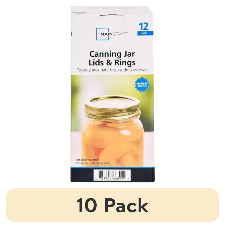 (10 pack) Mainstays 12-Pack Canning Jar Lids and Rings - Regular Mouth, Two-Piece Mason Jar Lids with Bands for Canning and Preserving, Fits All Brands Regular Mouth Mason Jars