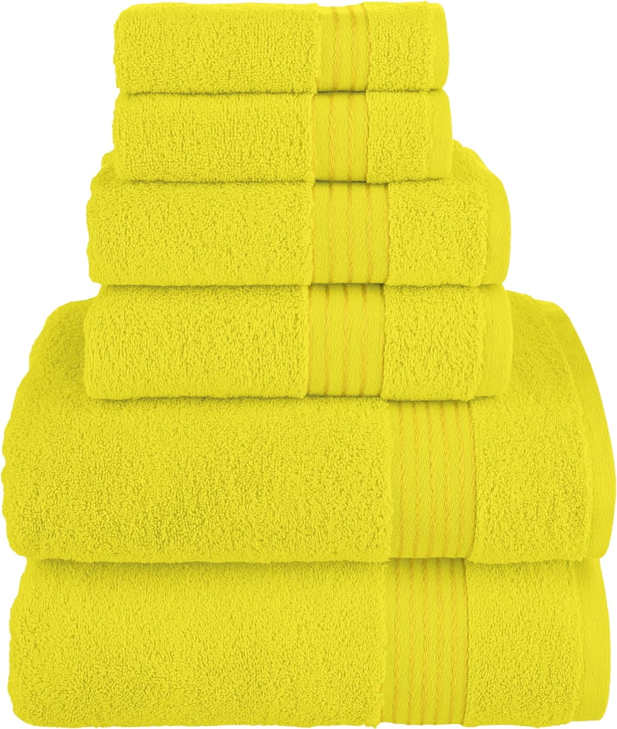 100% Cotton Luxury Bathroom Towels Set, Quick Dry, 2 Bath Towels, 2 Hand Towels, 2 Wash Cloths - 6 Piece Set, Yellow