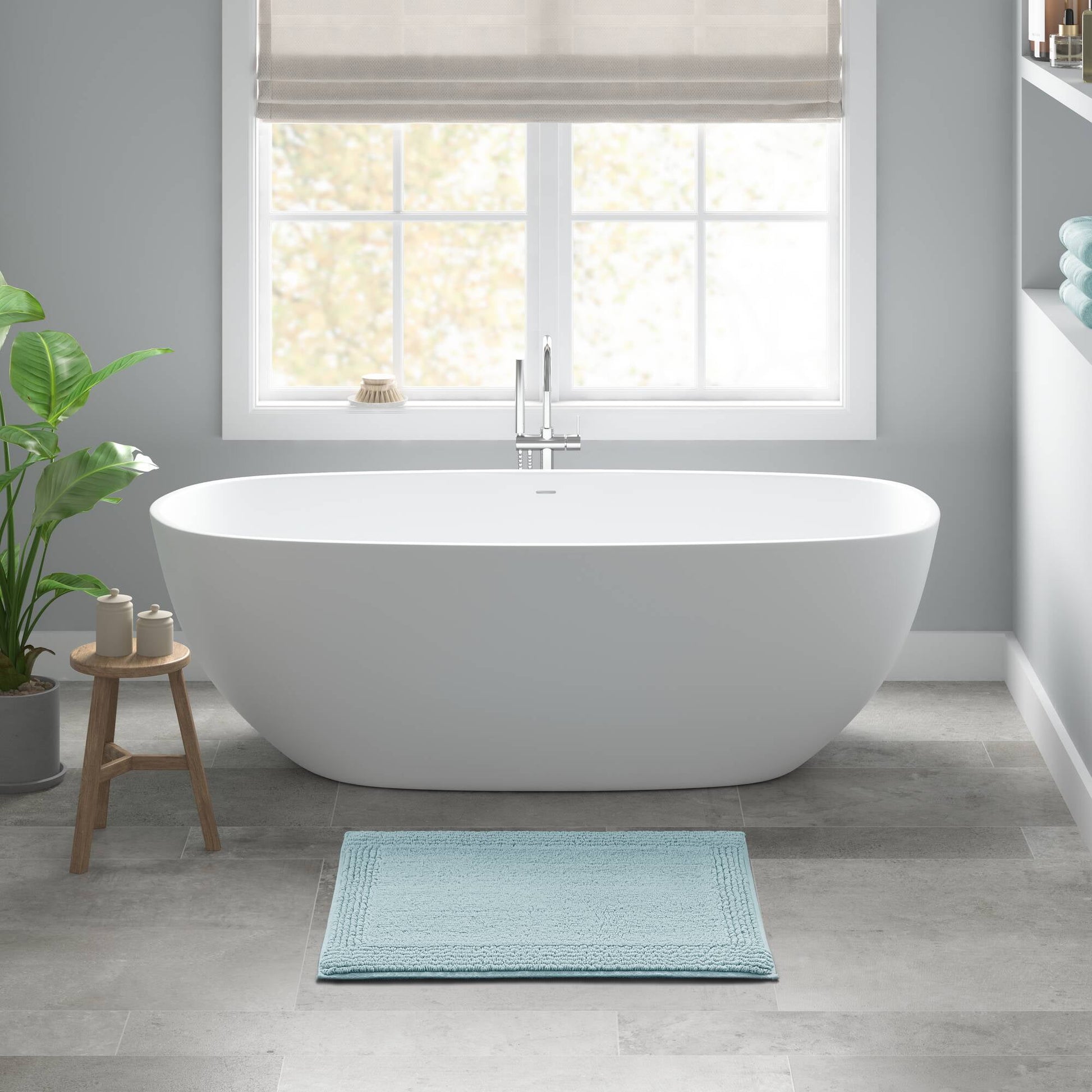 100% Cotton Tufted 3000 GSM Reversible Bath Rug 17x24" Blue Ultra Plush Dense Machine Washable Bathroom Rug