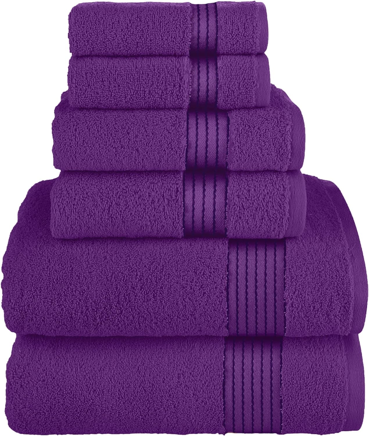 100% Turkish Carde Cotton 6 Piece Towel Set, 620 GSM Towels for Bathroom, Super Soft 2 Bath Towels 2 Hand Towels 2 Washcloths, Purple