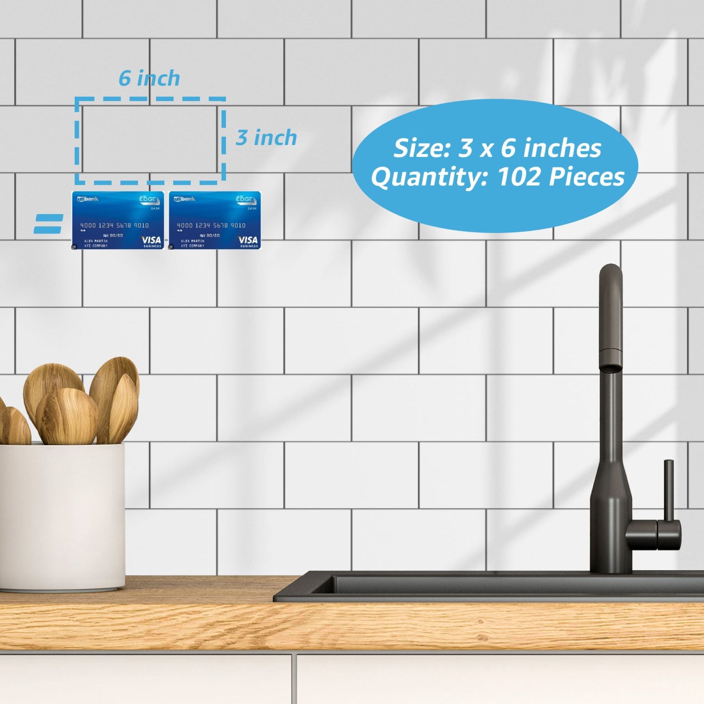 102Pcs 3in. Ã— 6in Peel and Stick Wall Tile for Kitchen Backsplash, Bathroom, Fireplace,Stick on Subway Tile,Glossy White