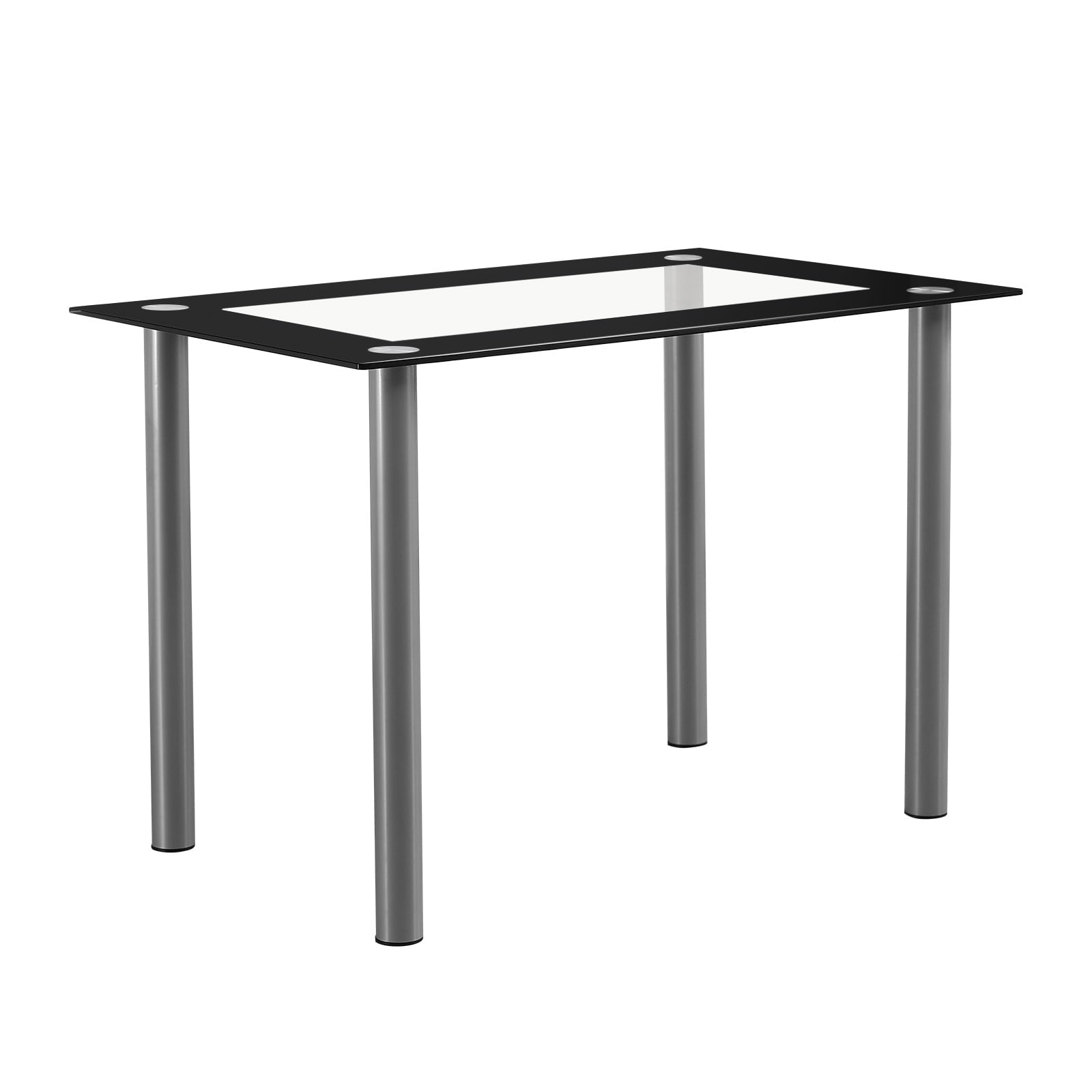 110cm Tempered Glass Dining Table, 8mm Clear Glass Top with Rust-Proof Stainless Steel Frame, Modern Black Leg Kitchen Dinner Table for Dining Room