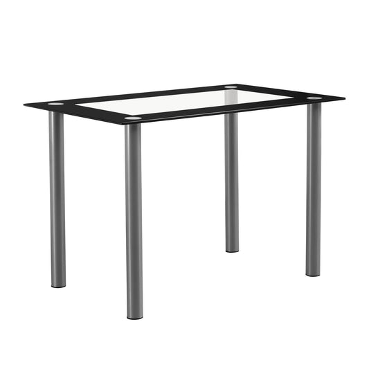 110cm Tempered Glass Dining Table, 8mm Clear Glass Top with Rust-Proof Stainless Steel Frame, Modern Black Leg Kitchen Dinner Table for Dining Room