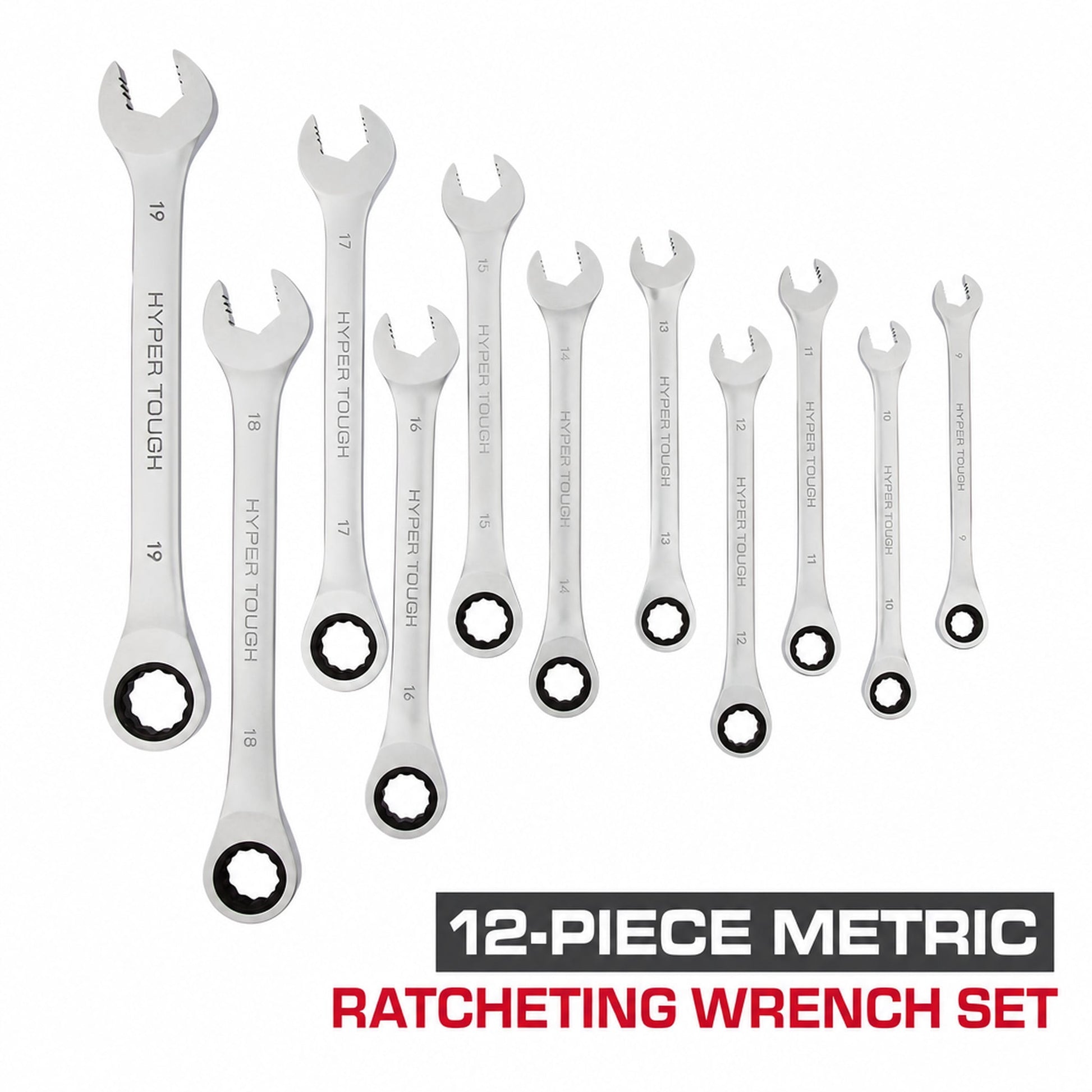 Hyper Tough Ratcheting Wrench Set, Metric, 12 Pieces