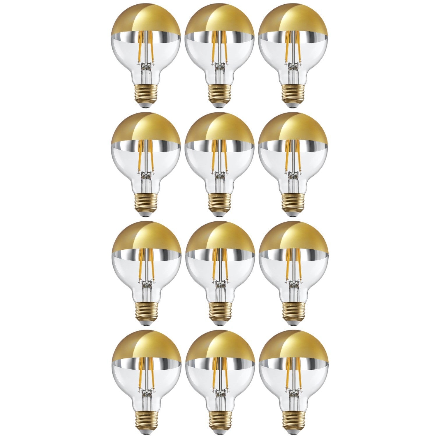 12 Pack LED G25 Globe Dimmable Light Bulb, 7W (75W Eqv.), Anti Glare Half Chrome Bulbs, Gold Dipped E26 Base, 3000K Warm White