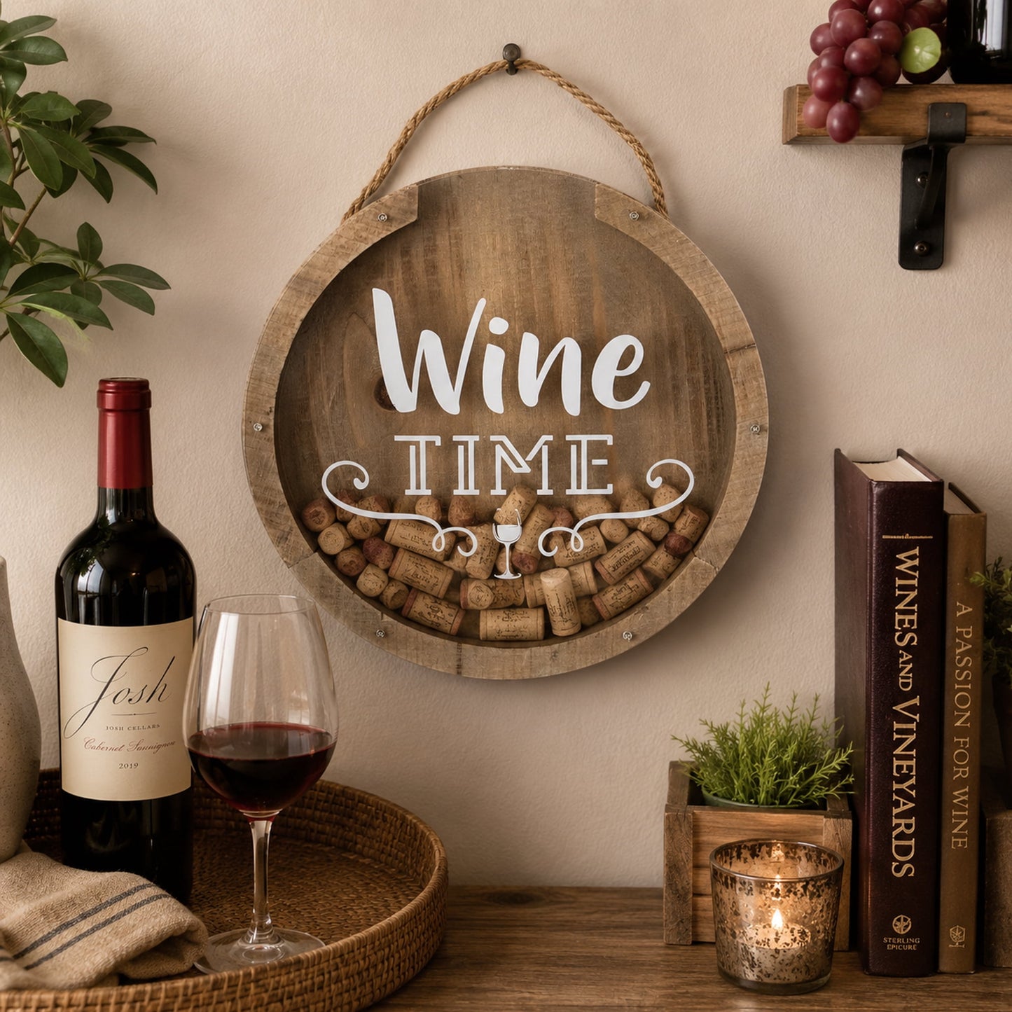 Northlight 12â€ Round Wine Time Cork Collector Wooden Hanging Wall Decoration