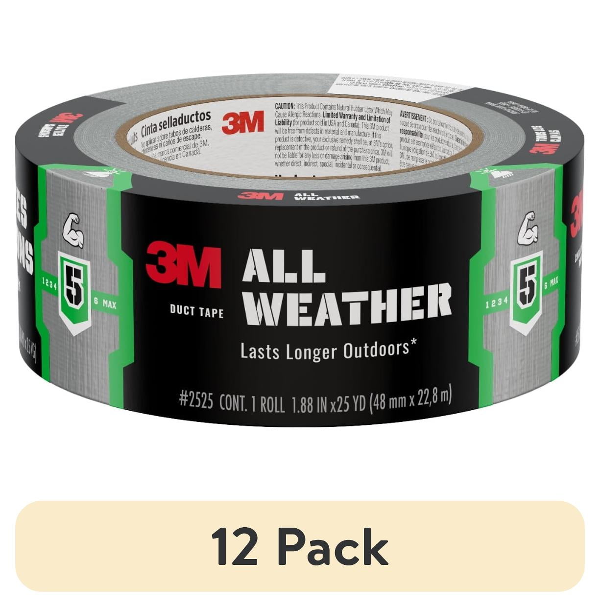 (12 pack) 3M All Weather Duct Tape, Black, Lasts Longer Outdoors, 1.88 in. x 25 yd., 1 Roll