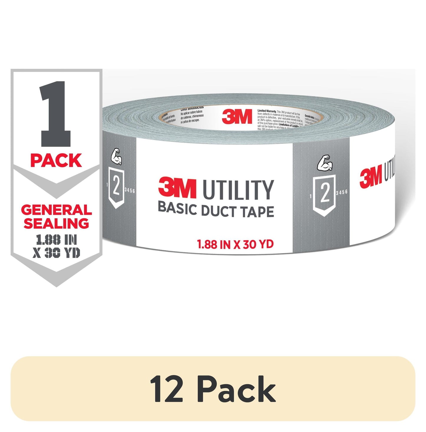 (12 pack) 3M Utility Duct Tape, Silver, Basic Use, 1.88 in. x 30 yd., 1 Roll
