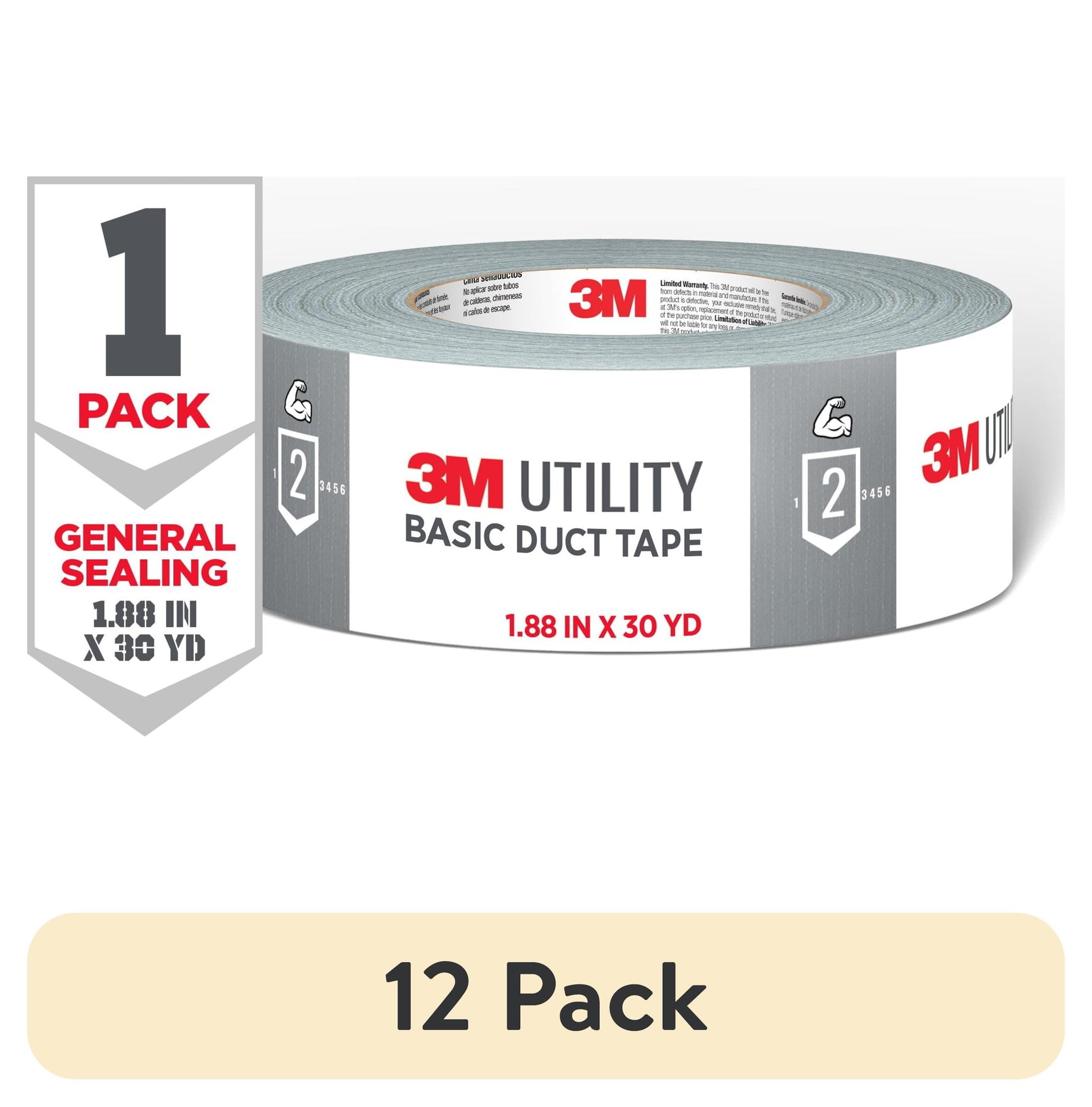 (12 pack) 3M Utility Duct Tape, Silver, Basic Use, 1.88 in. x 30 yd., 1 Roll