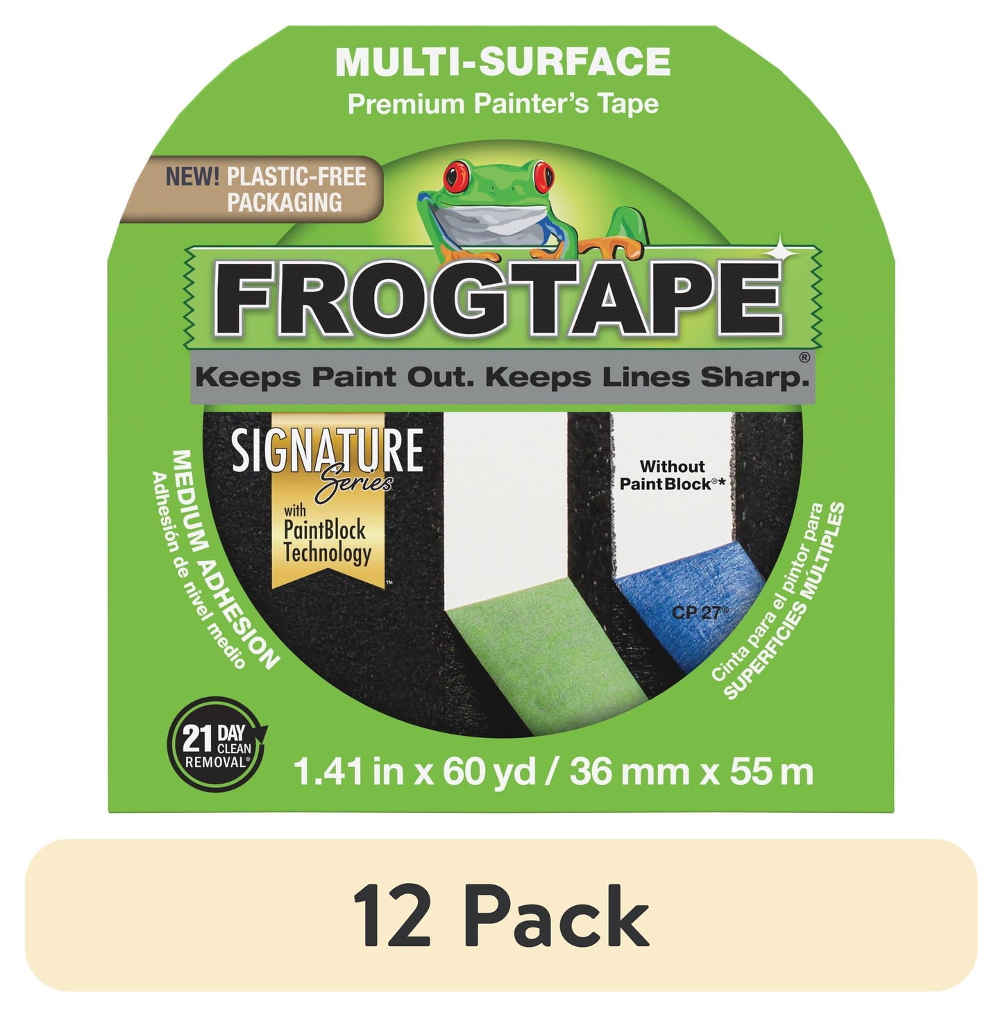 (12 pack) FrogTape Multi-Surface Painter's Tape - Green, 1.41 in. x 60 yd.