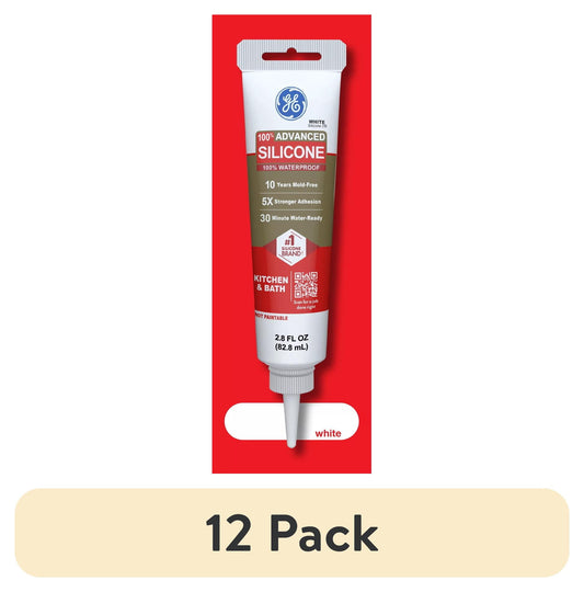 (12 pack) GE Advanced Silicone Kitchen & Bath Sealant, Pack of 1, White 2.8 fl oz Tube