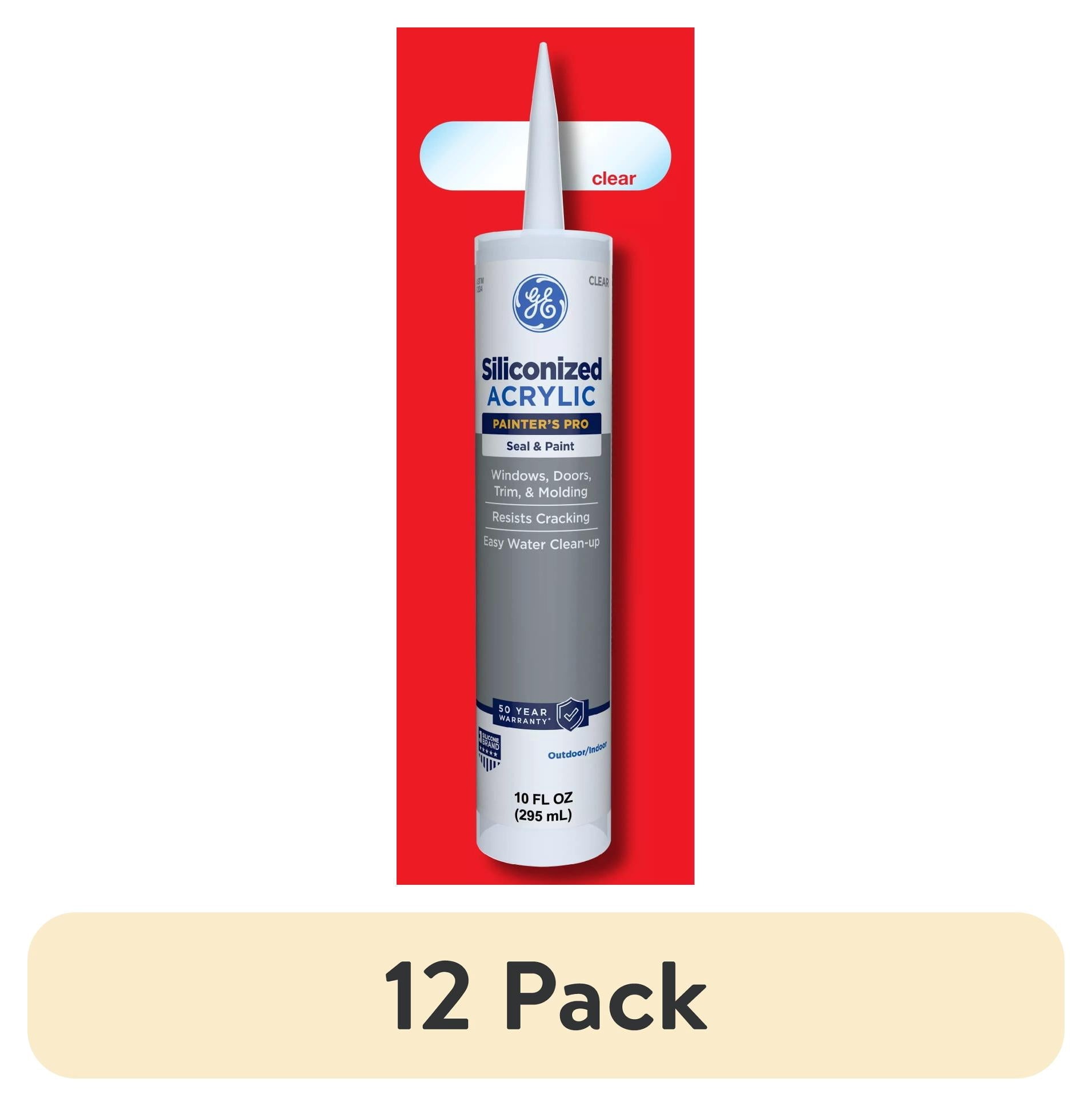 (12 pack) GE Siliconized Acrylic Painters Pro Sealant Seal & Paint, Pack of 1, Clear 10 fl oz Cartridge