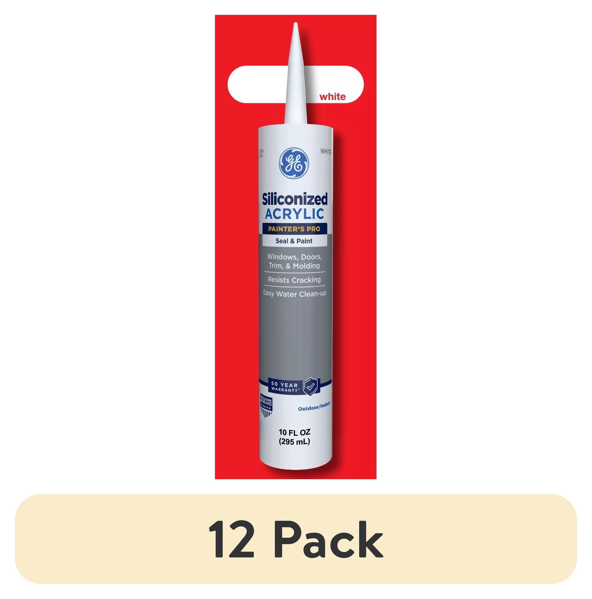 (12 pack) GE Siliconized Acrylic Painters Pro Sealant Seal & Paint, Pack of 1, White 10 fl oz Cartridge