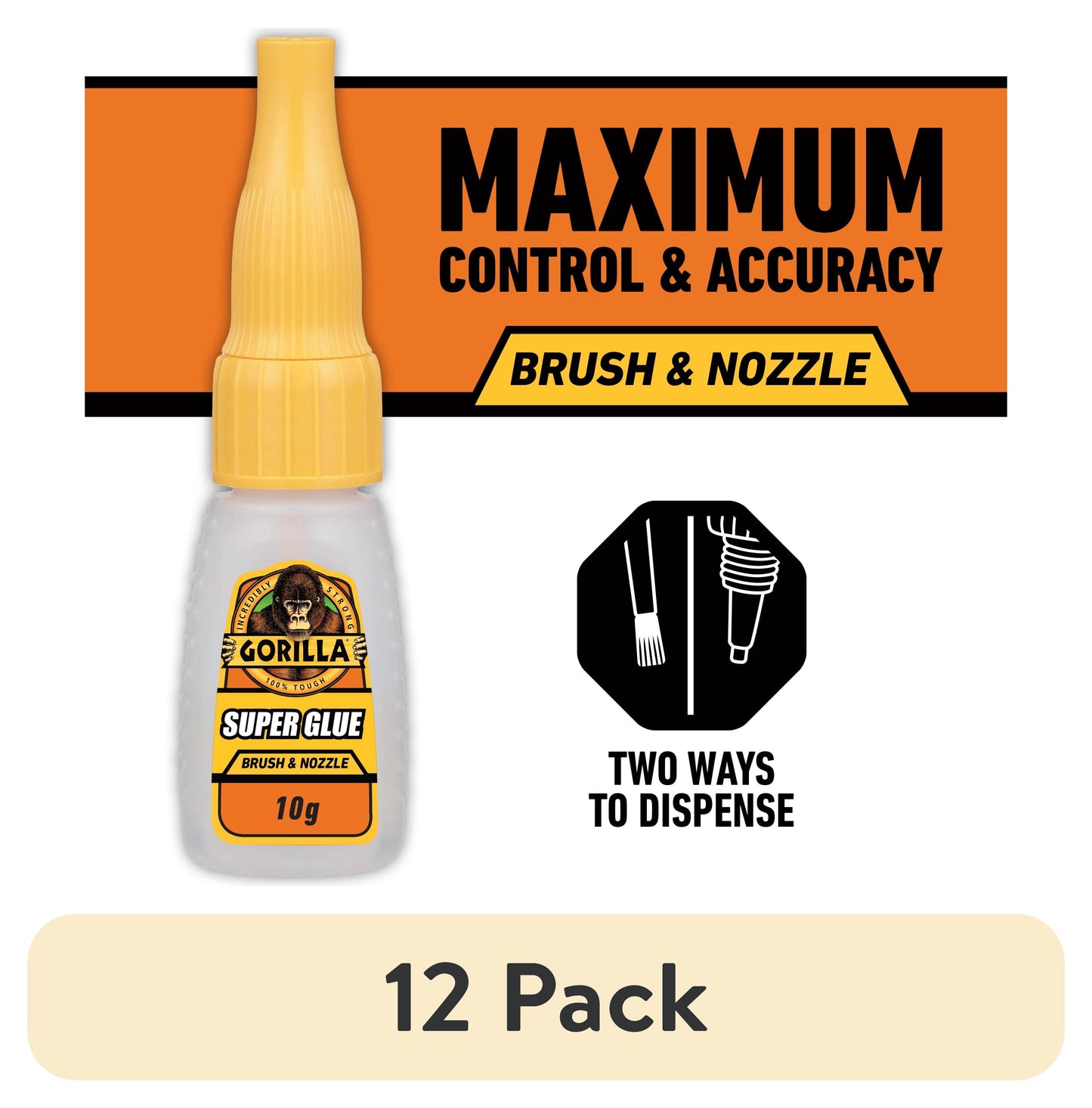 (12 pack) Gorilla Super Glue Brush & Nozzle 10g - Fast Drying Impact Tough Adhesive