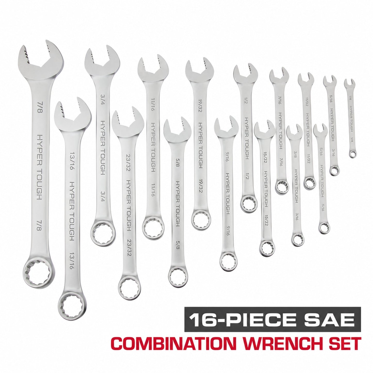 Hyper Tough Combination Wrench Set, SAE, 16 Pieces