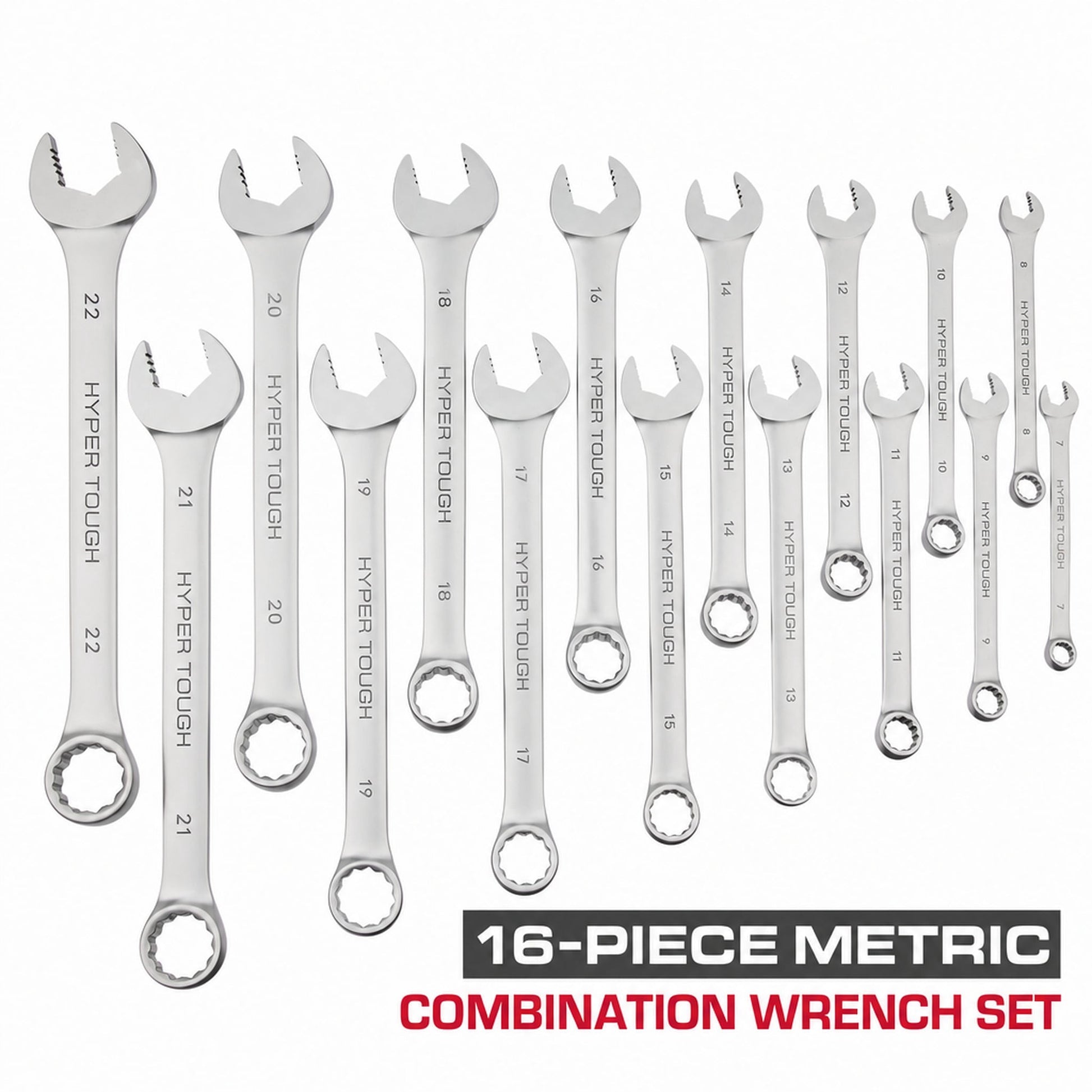 Hyper Tough Combination Wrench Set, Metric, 16 Pieces