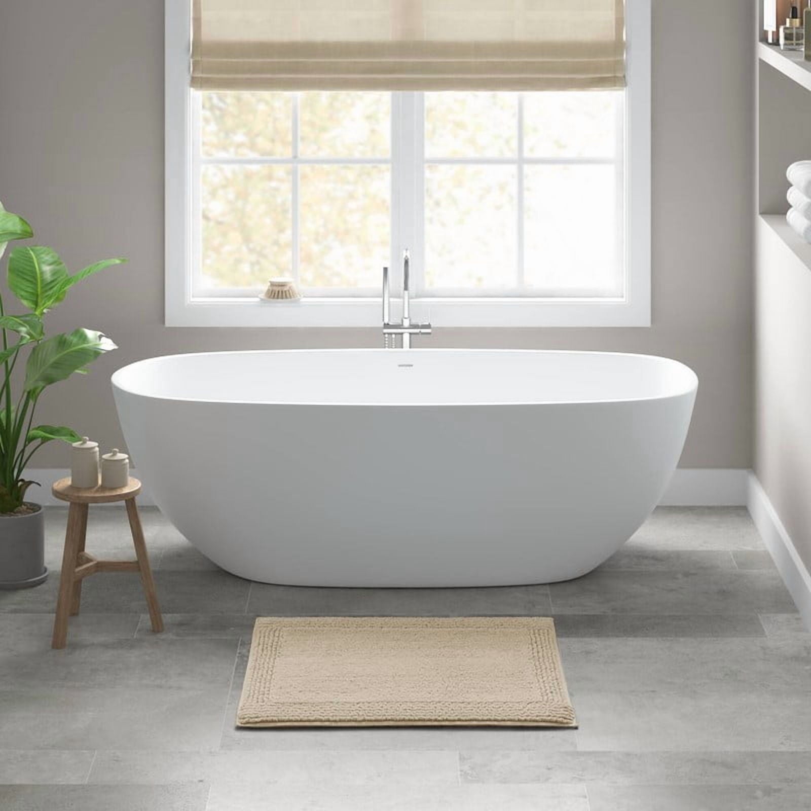 17x24 Inches Reversible Bath Rug, 100% Cotton 3000 GSM Tufted Bath Mat, Natural Luxury Soft Plush Bathroom Rug for Bathroom Shower Floor Home Decor