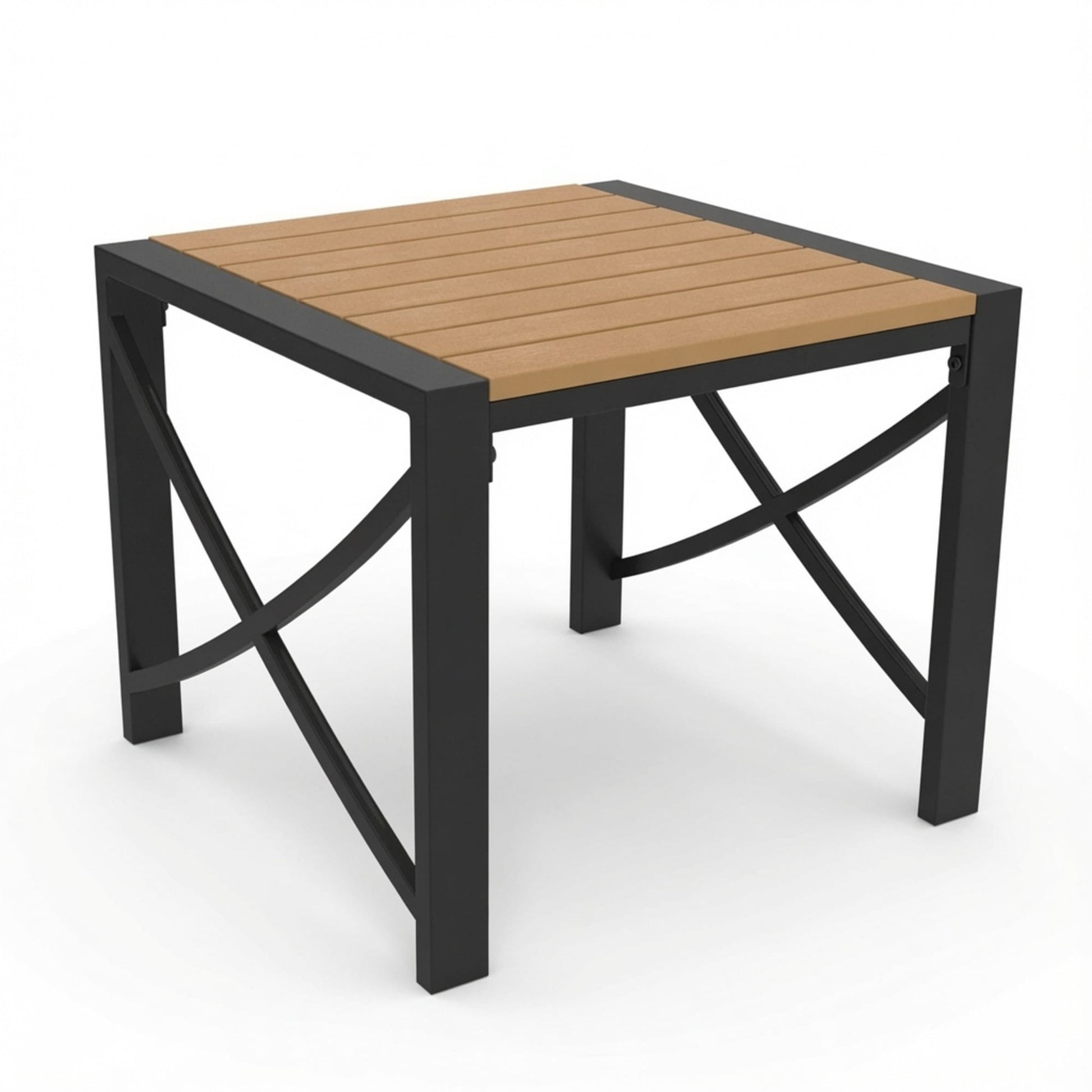 18.9 Inch Black Square Heavy Duty Metal Outdoor Patio End Table, Rust-Proof Powder Coated Iron Frame with Weatherproof HDPS Wood-Like Tabletop for Deck Garden Balcony Poolside