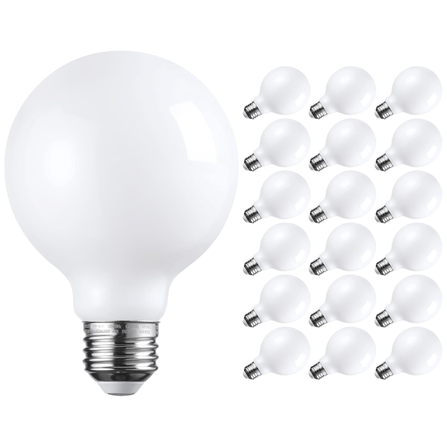 18 Pack G25 LED Light Bulbs Dimmable, Round Frosted Vanity Light Bulb for Bathroom, 4.5W(60W Eqv.), 500lm, E26 Base, 4000K Cool White