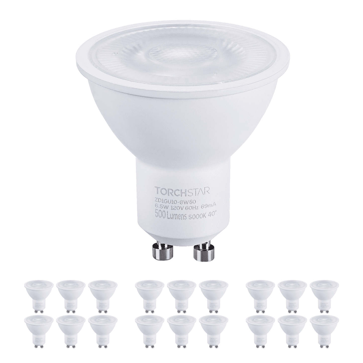 18 Pack MR16 GU10 LED Light Bulb, Dimmable 6.5W (50W Equivalent), UL-Listed, 5000K Daylight