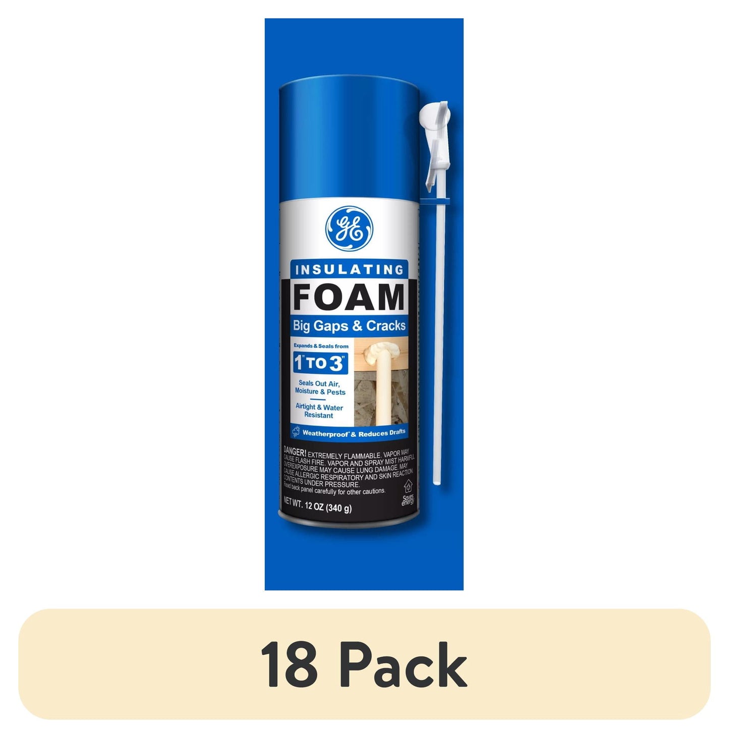 (18 pack) GE Big Gaps & Cracks Insulating Foam, Pack of 1, Yellow 12 oz Can