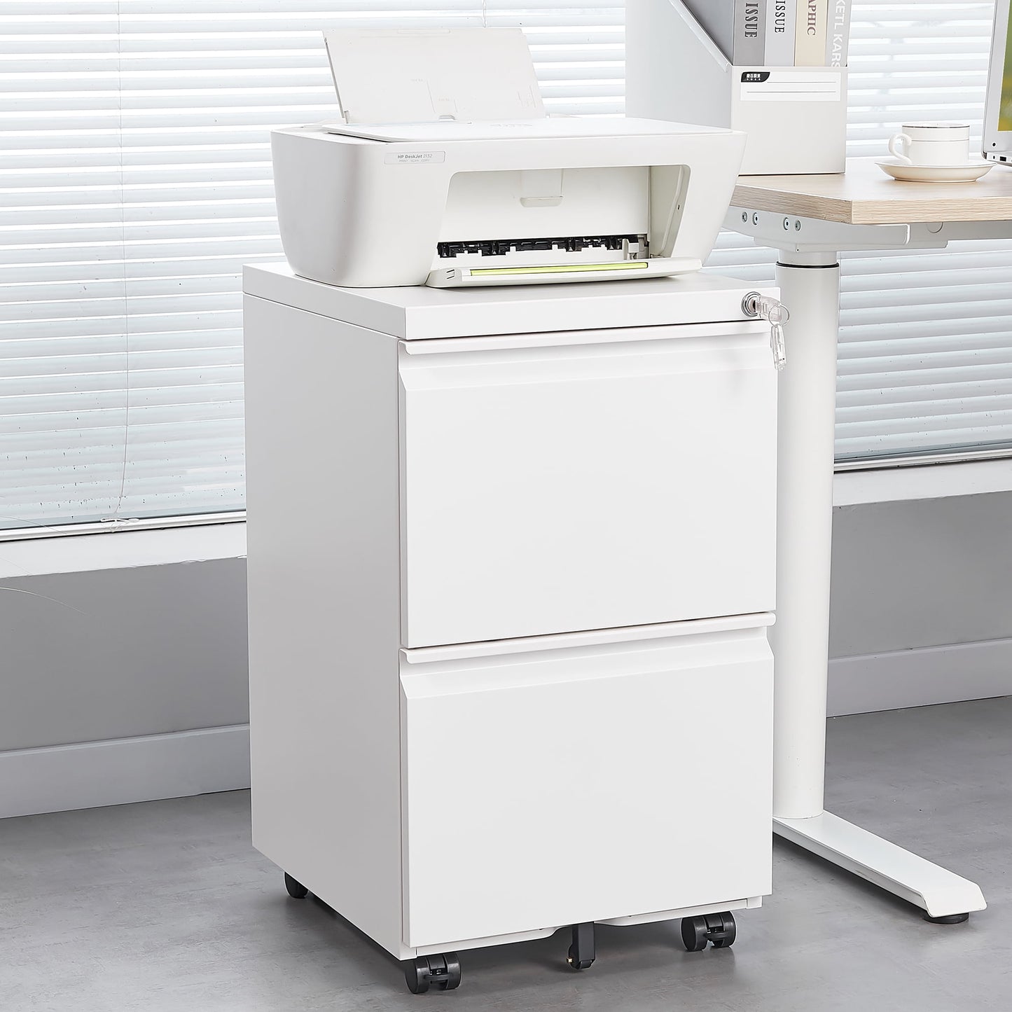 2 Drawer File Cabinet with Lock, Metal Under Desk Rolling Filing Cabinet for Home Office, Mobile Filing Cabinet