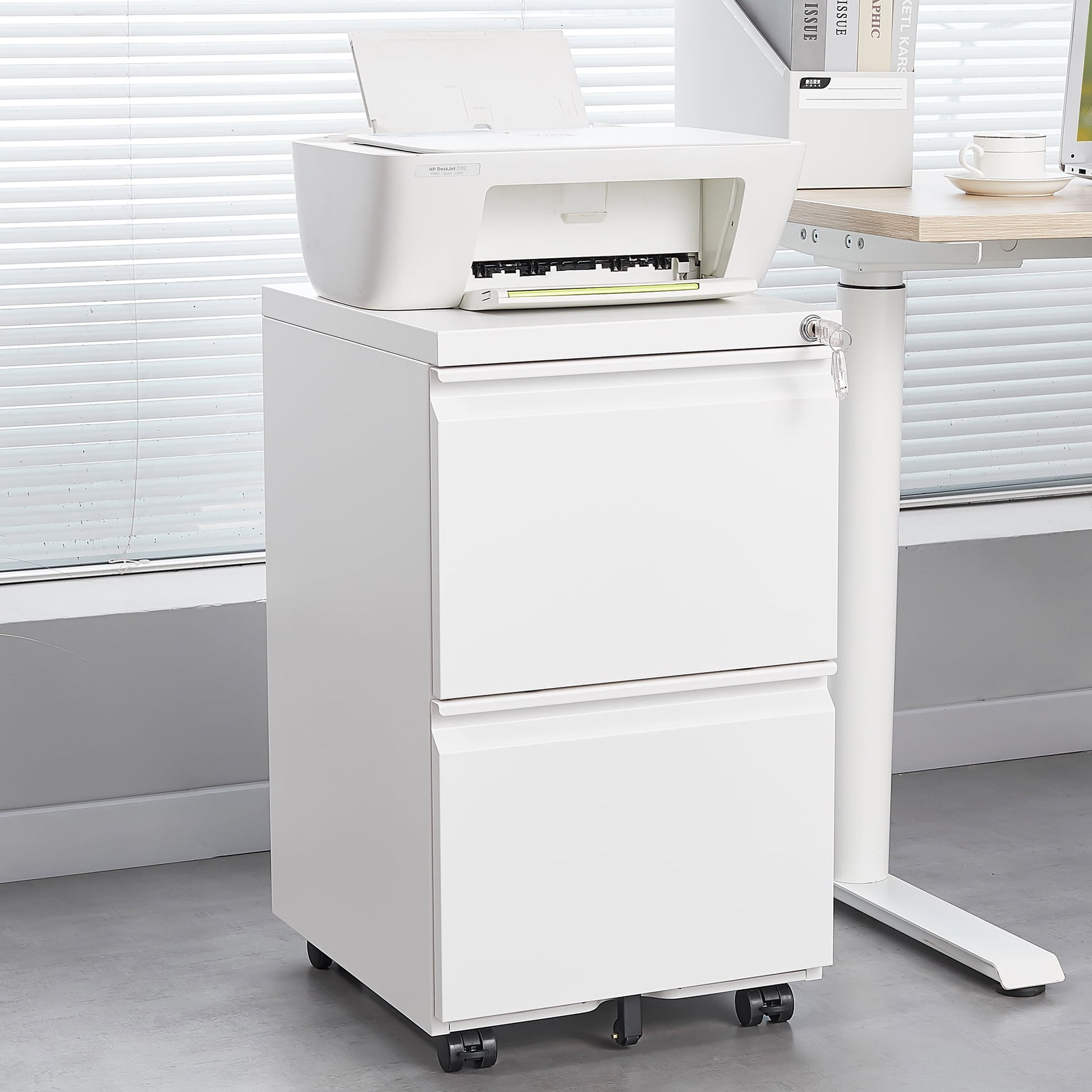 2 Drawer File Cabinet with Lock, Metal Under Desk Rolling Filing Cabinet for Home Office, Mobile Filing Cabinet