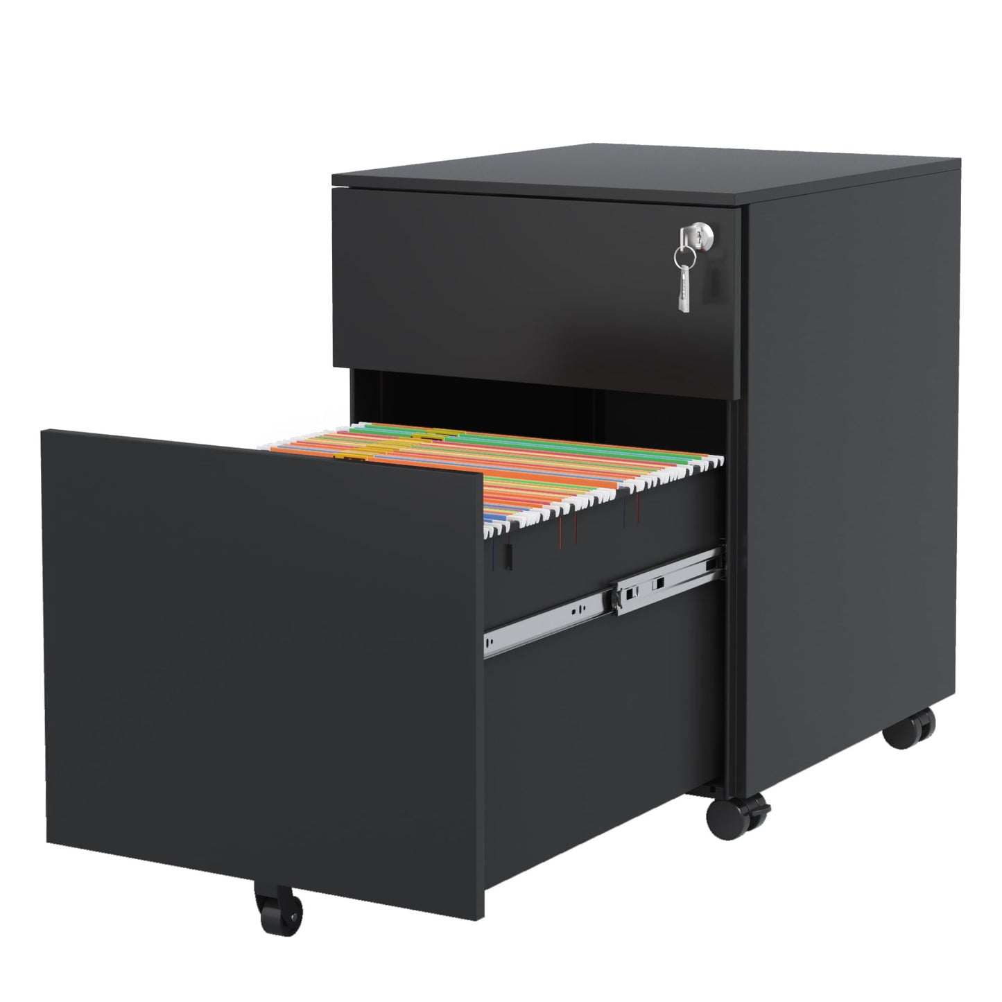 Archivador MÃ³vil de 2 Cajones con Cerradura, Archivador de Acero para TamaÃ±o Legal/carta/a4/f4, Completamente Ensamblado Excepto con Ruedas