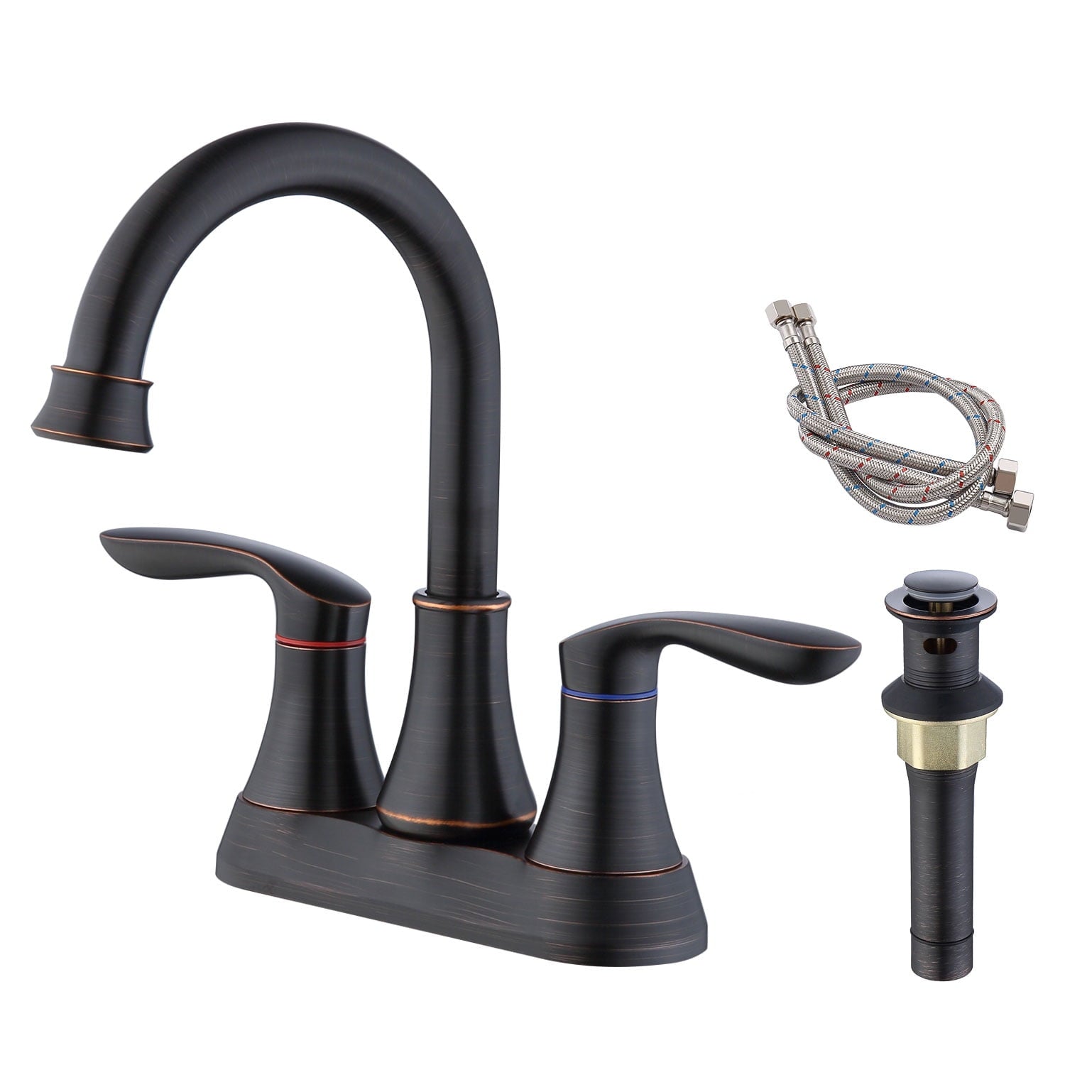 2-Handle 4-Inch Oil Rubbed Bronze Bathroom Faucet, Bathroom Vanity Sink Faucets with Pop-up Drain and Supply Hoses [Unable ship on weekends,+usps/fedex]