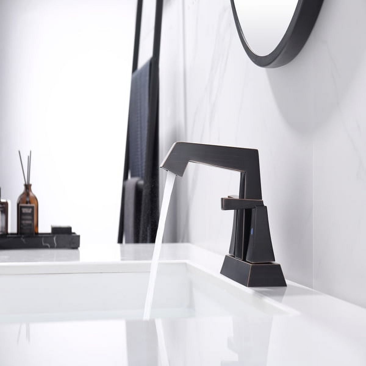 2-Handle Bathroom Sink Faucet Oil Rubbed Bronze 4 Inches Centerset Vanity Faucet 3 Hole with Pop Up Drain & Supply Lines Modern Commercial